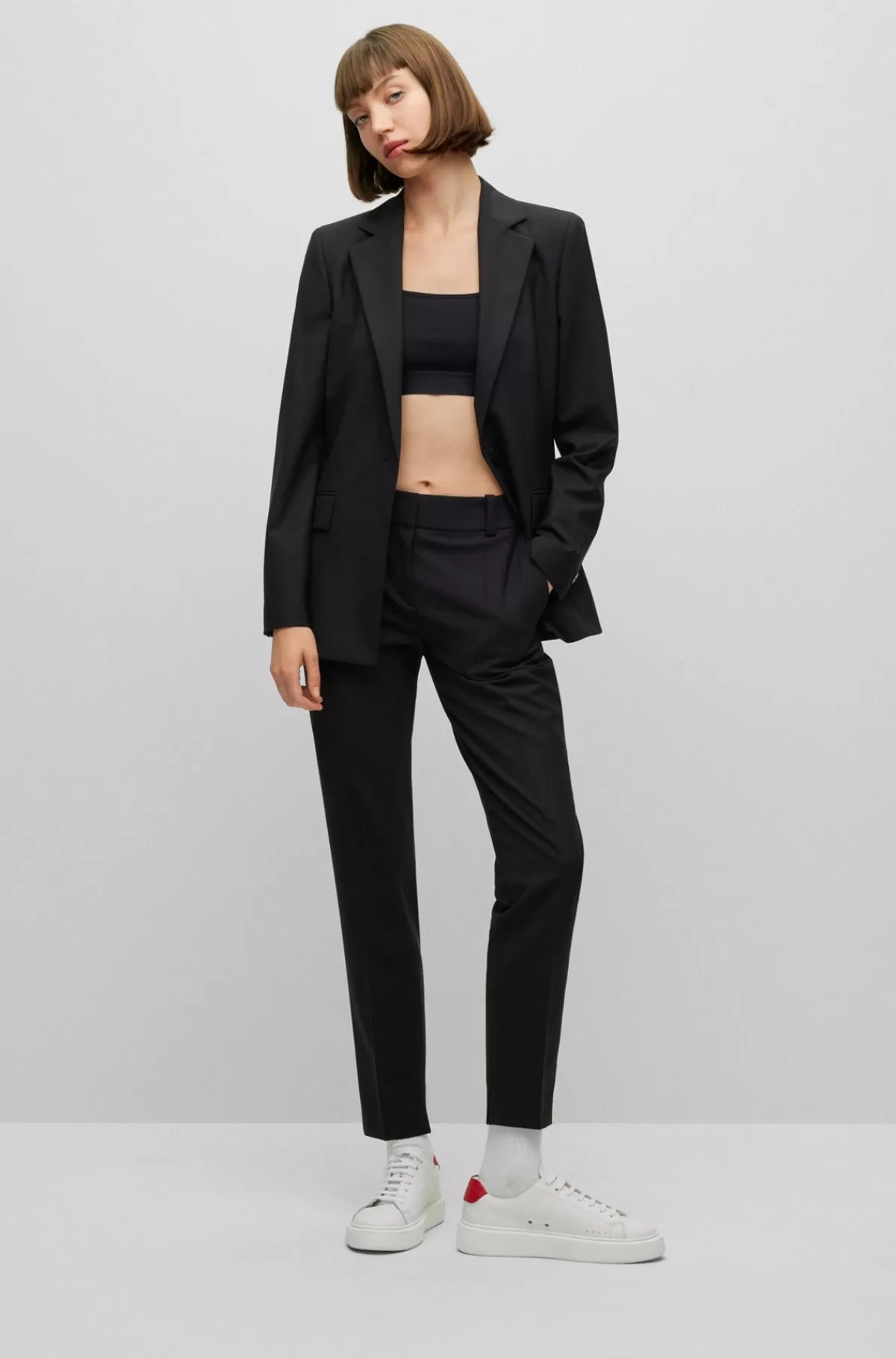 HUGO BOSS Bukser Med Slim Fit Og Slidser I Stof Med Stræk Sort Flash Sale
