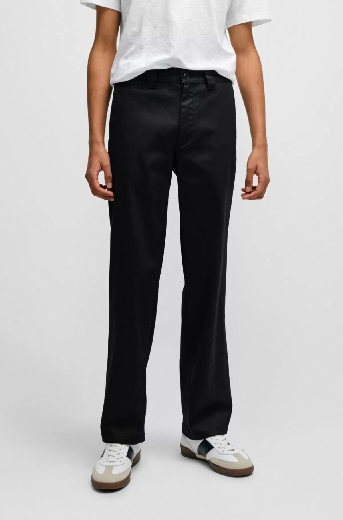 HUGO BOSS Bukser Med Straight Fit I Bomuldstwill Med Stræk Sort Store