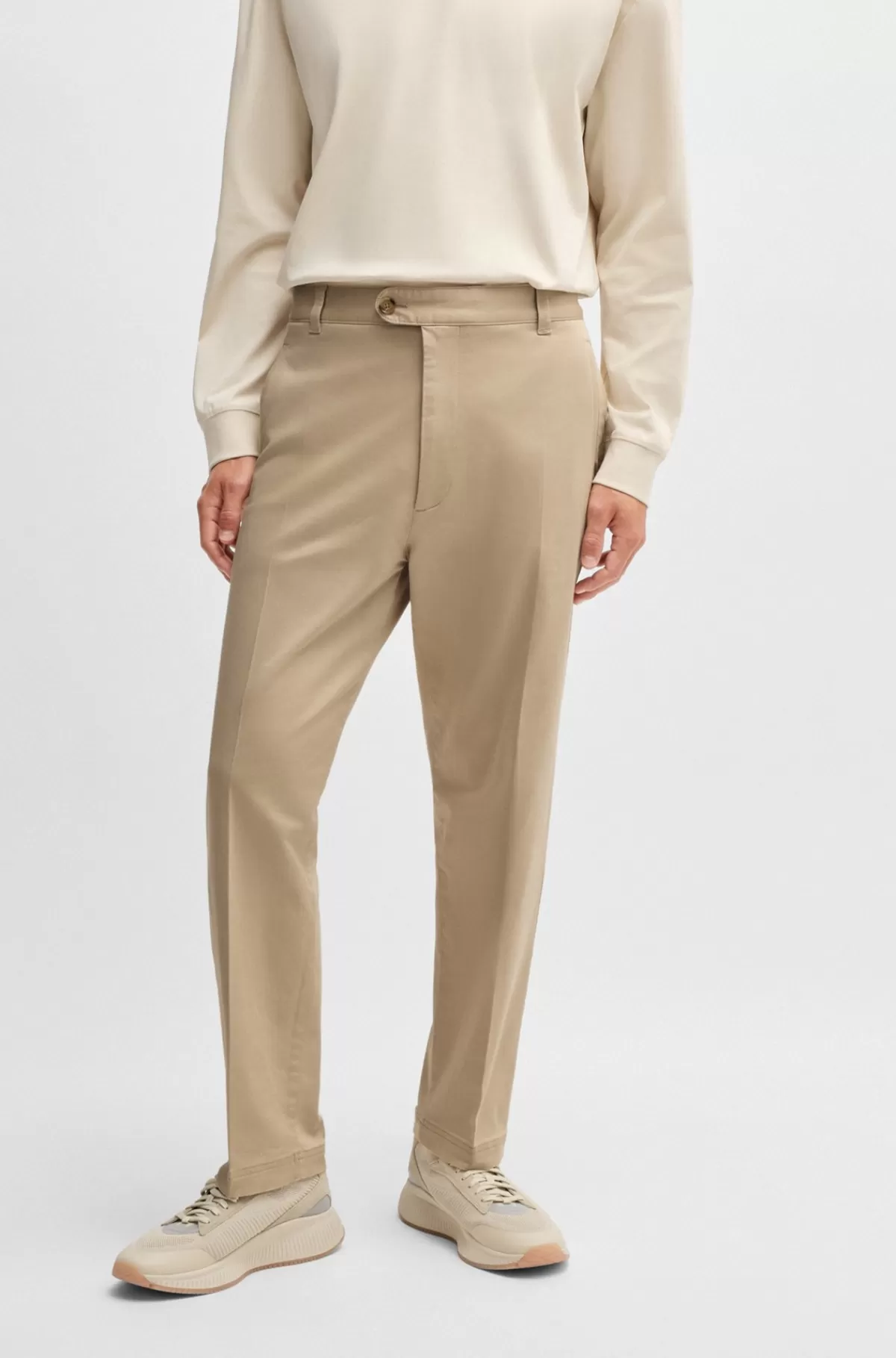 HUGO BOSS Bukser Med Straight Fit I Dobbybomuld Med Stræk Lys beige Best