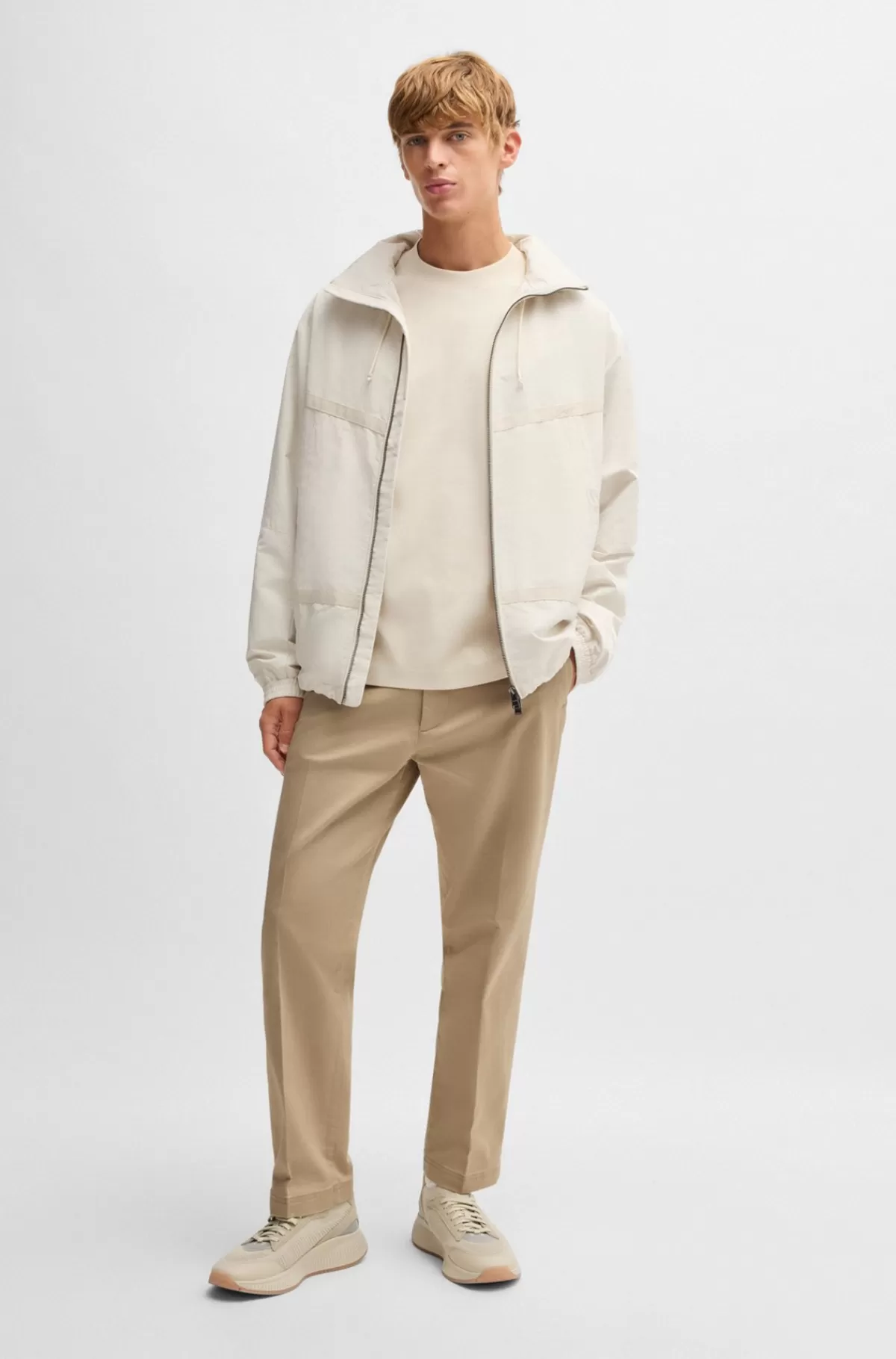 HUGO BOSS Bukser Med Straight Fit I Dobbybomuld Med Stræk Lys beige Best