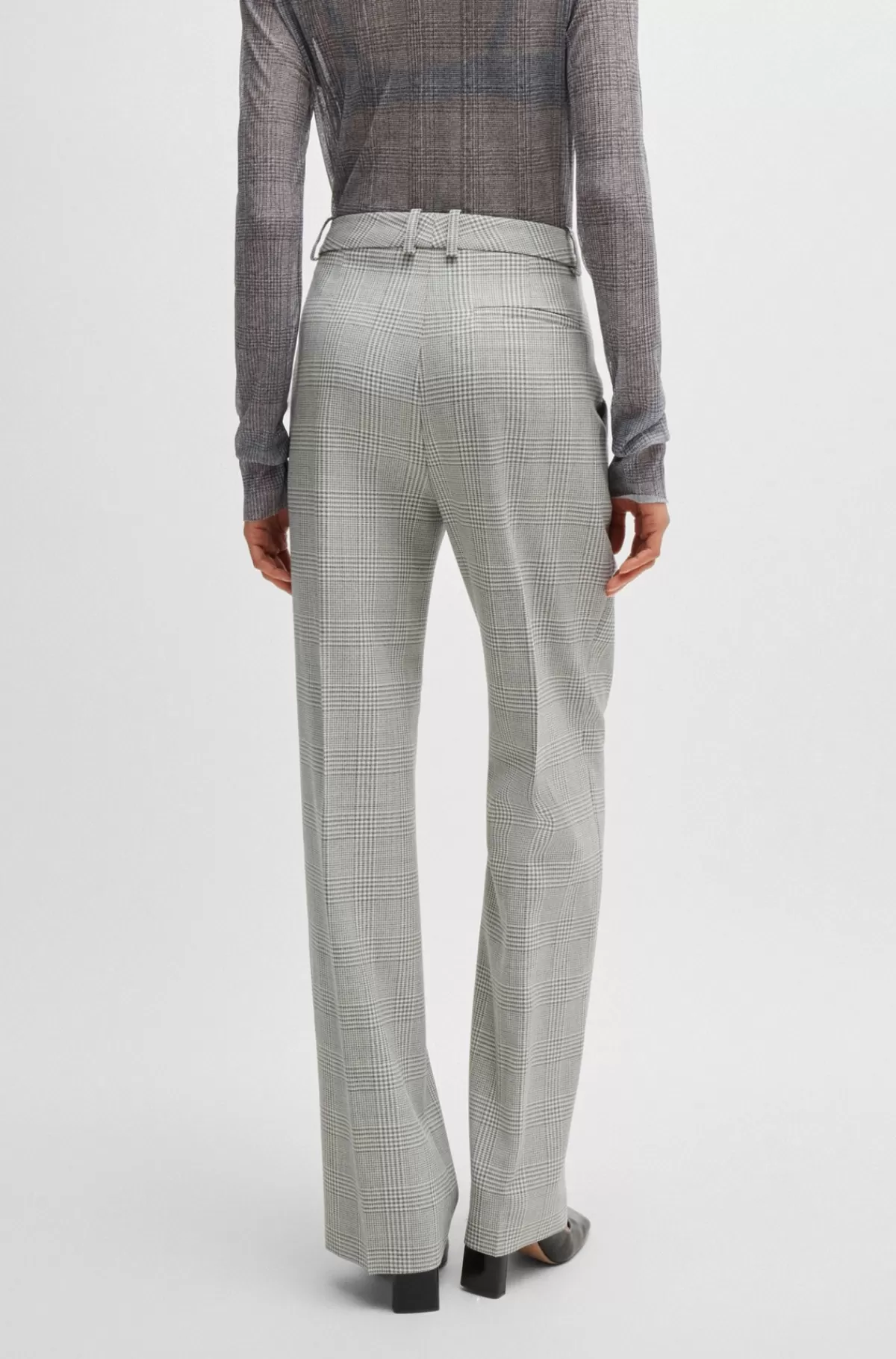HUGO BOSS Bukser Med Straight Fit I Prince Of Wales-ternet Ny Uld Grå mønstret Clearance