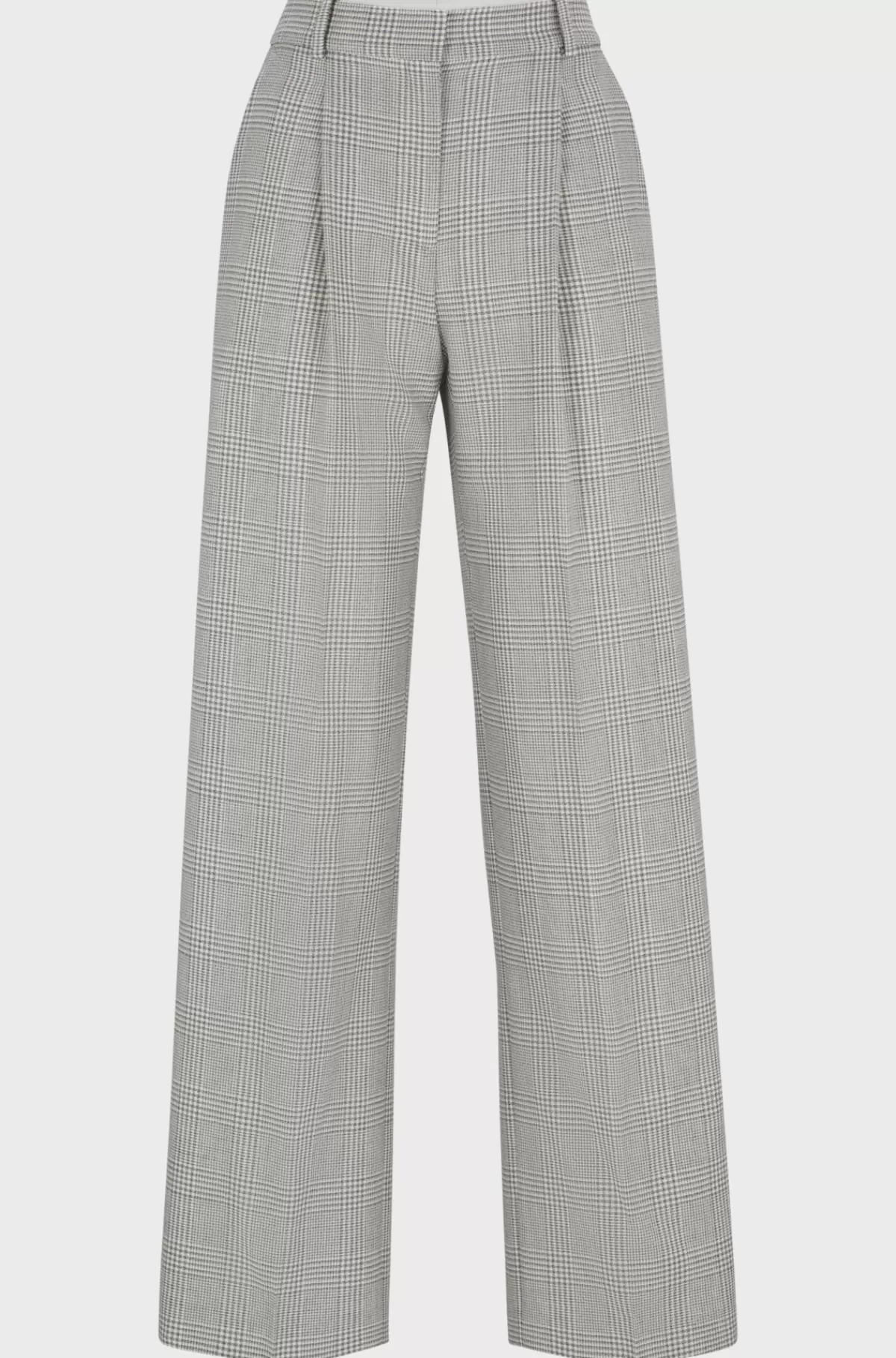 HUGO BOSS Bukser Med Straight Fit I Prince Of Wales-ternet Ny Uld Grå mønstret Clearance