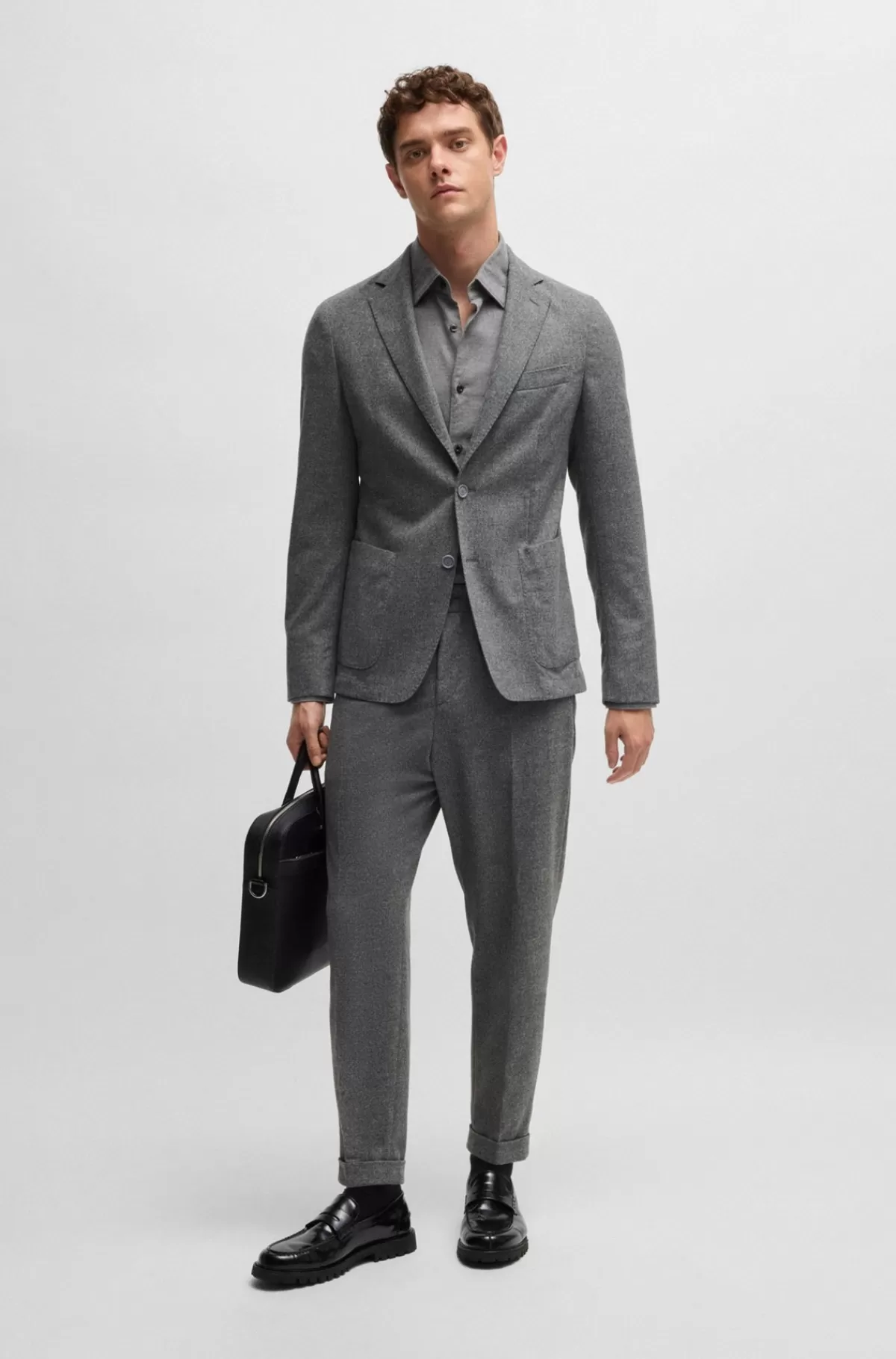 HUGO BOSS Bukser Med Tapered Fit I Flannel Med Stræk Sølv Best