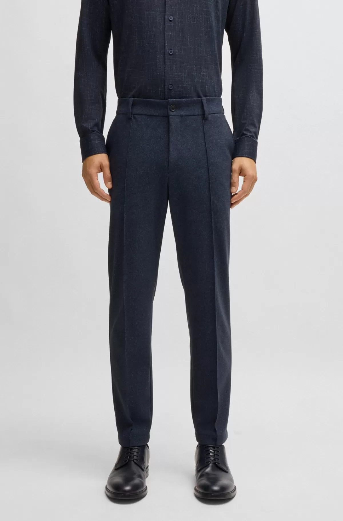 HUGO BOSS Bukser Med Tapered Fit I Jersey Med Stræk Og Mikromønster Mørkeblå Best Sale