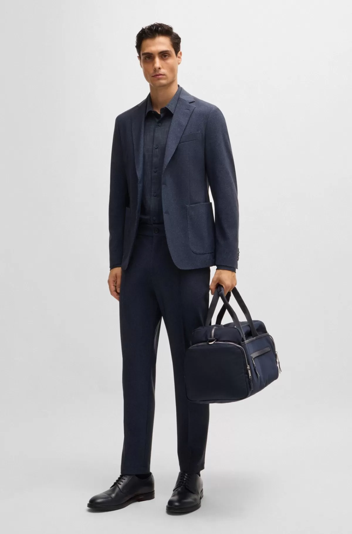 HUGO BOSS Bukser Med Tapered Fit I Jersey Med Stræk Og Mikromønster Mørkeblå Best Sale