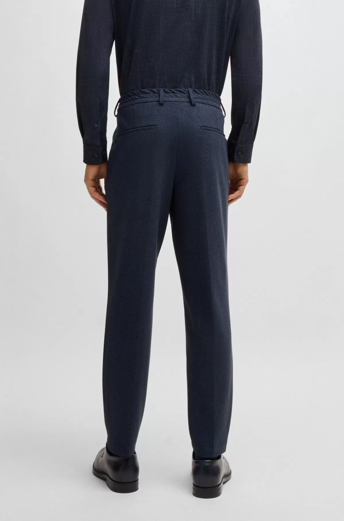 HUGO BOSS Bukser Med Tapered Fit I Jersey Med Stræk Og Mikromønster Mørkeblå Best Sale