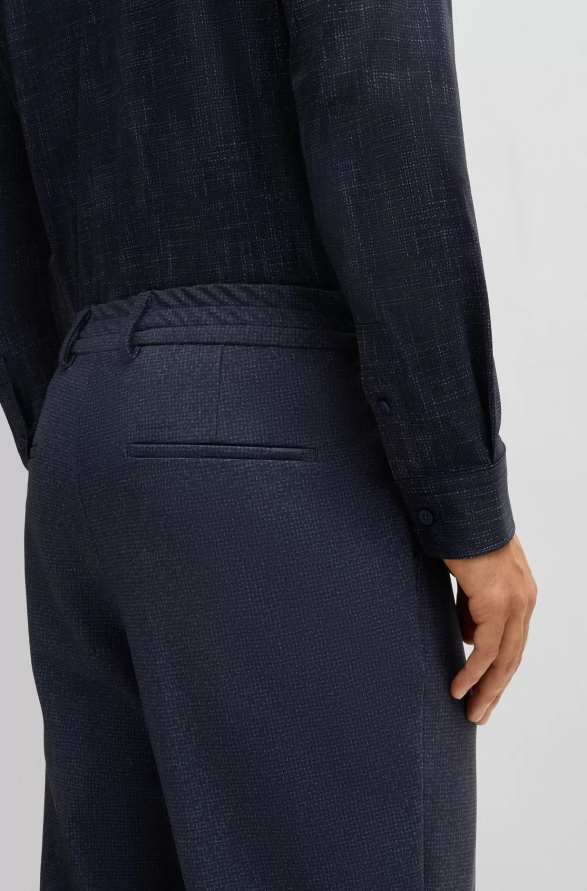 HUGO BOSS Bukser Med Tapered Fit I Jersey Med Stræk Og Mikromønster Mørkeblå Best Sale