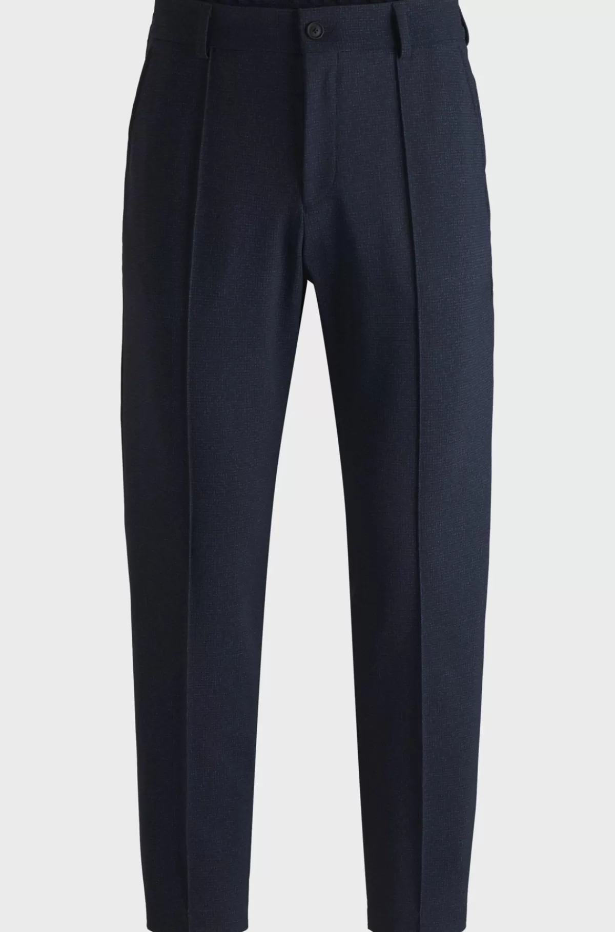 HUGO BOSS Bukser Med Tapered Fit I Jersey Med Stræk Og Mikromønster Mørkeblå Best Sale