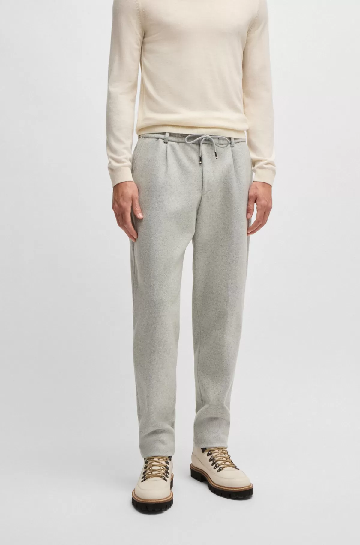 HUGO BOSS Bukser Med Tapered Fit I Meleret Uldblanding Sølv Fashion