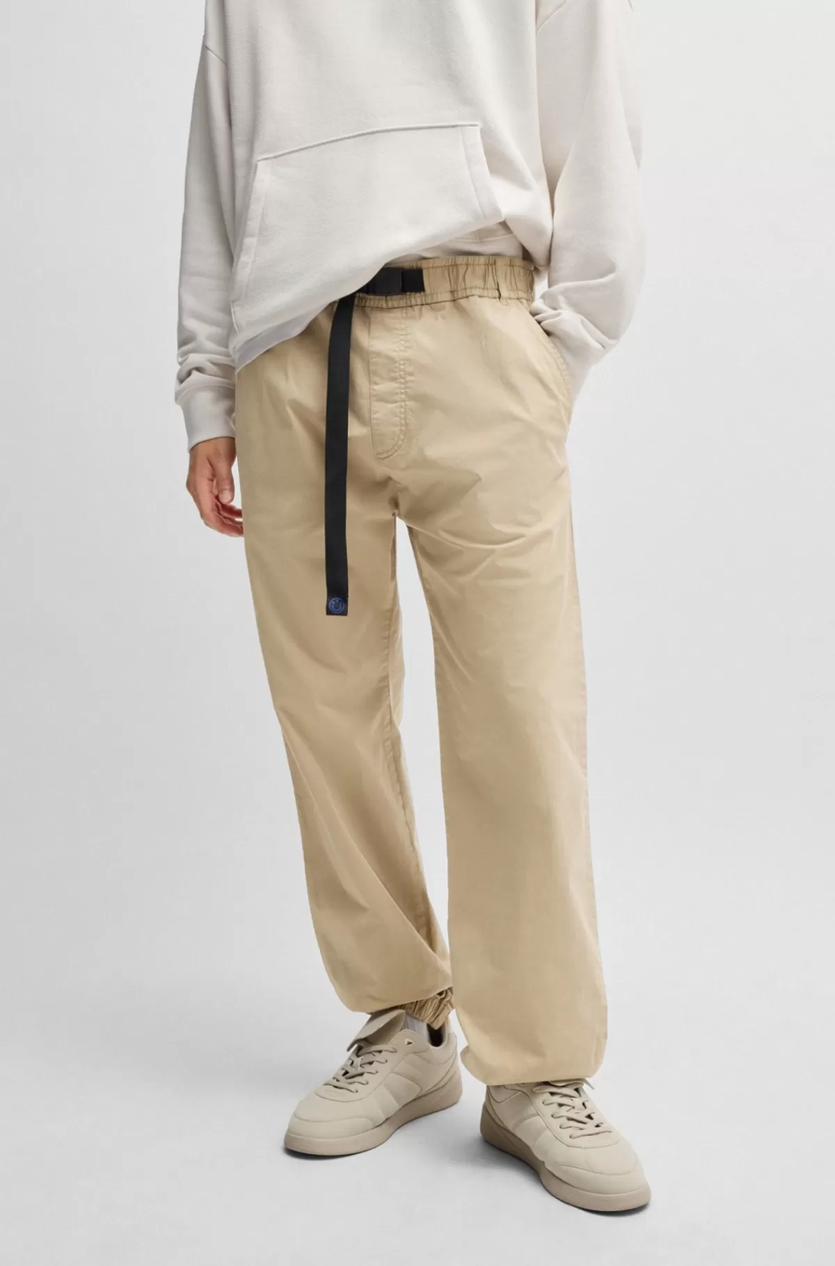 HUGO BOSS Bukser Med Tapered Fit Og Bælte I Gabardine Med Stræk Beige Online