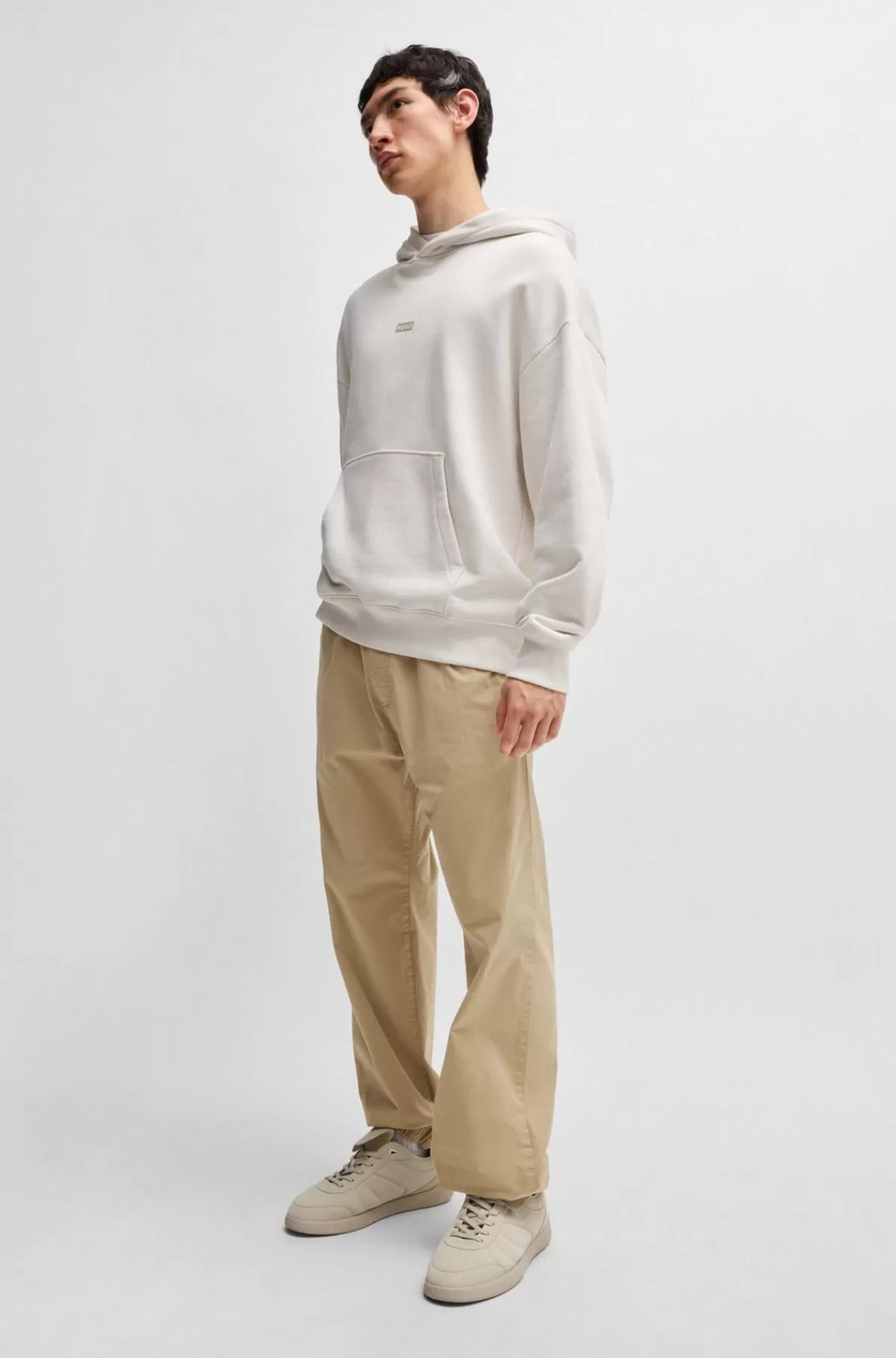 HUGO BOSS Bukser Med Tapered Fit Og Bælte I Gabardine Med Stræk Beige Online