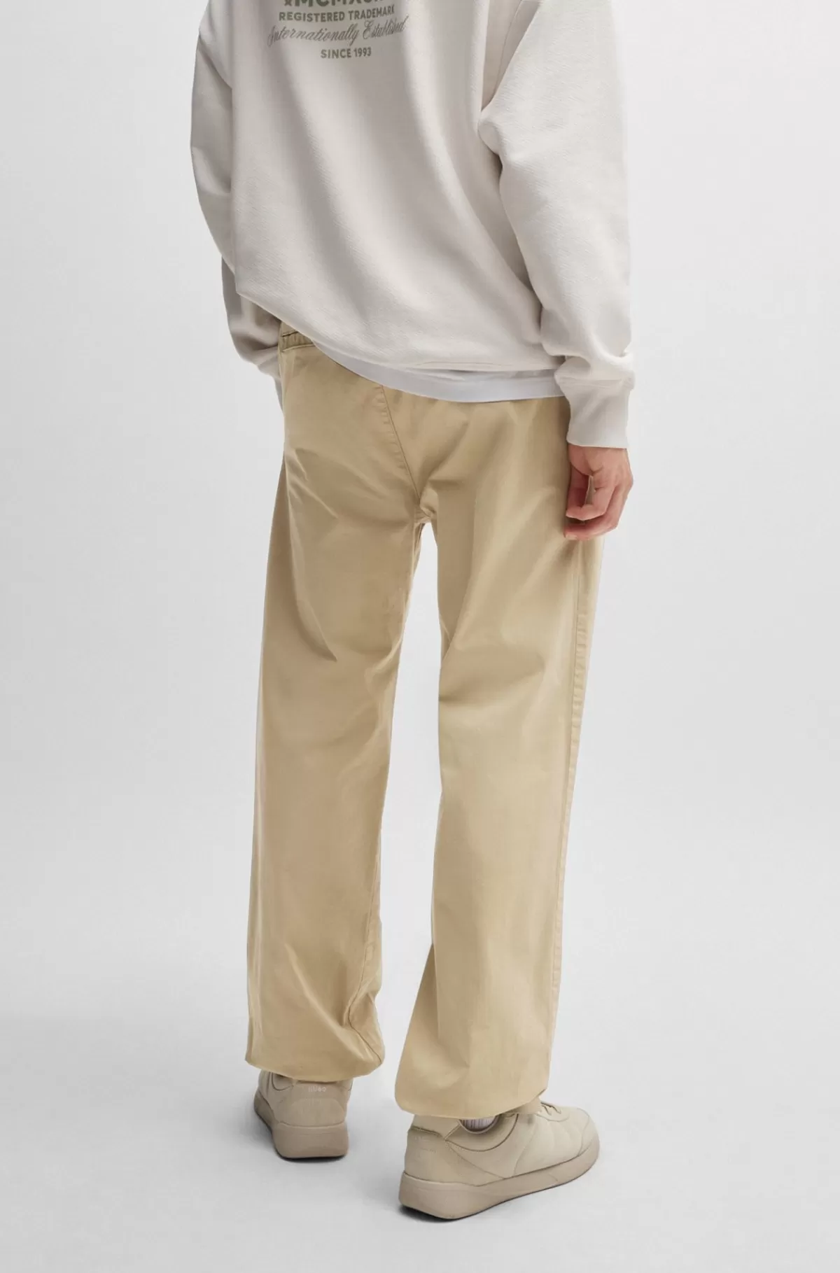 HUGO BOSS Bukser Med Tapered Fit Og Bælte I Gabardine Med Stræk Beige Online