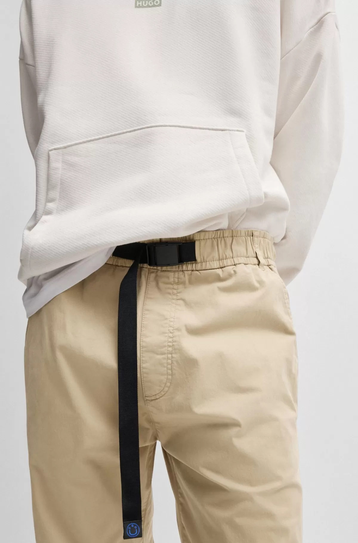 HUGO BOSS Bukser Med Tapered Fit Og Bælte I Gabardine Med Stræk Beige Online