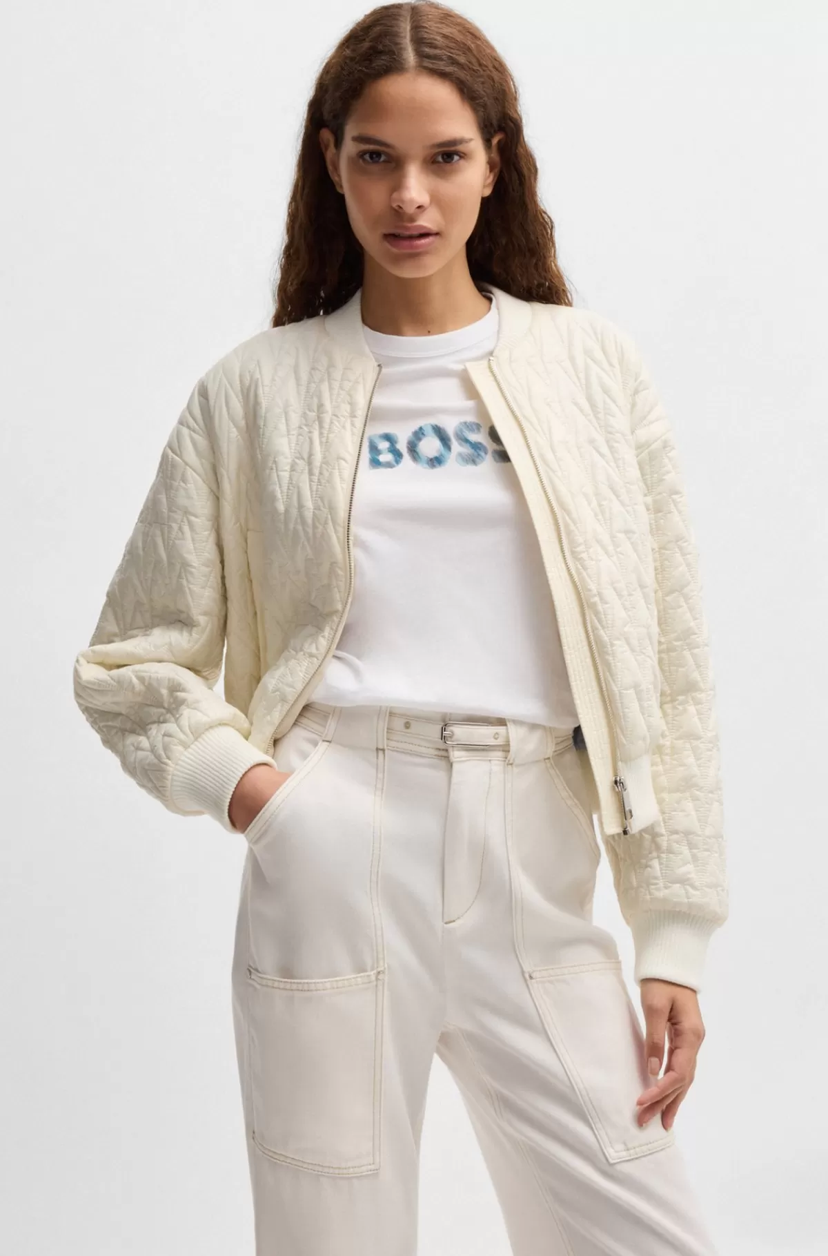 HUGO BOSS Bukser Med Vide Ben Og Bælte Samt Detaljer På Lommerne Hvid Sale