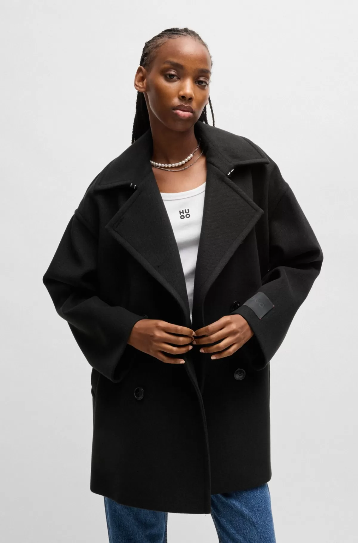 HUGO BOSS Caban-frakke Med Oversize Fit Og Krave Sort Hot