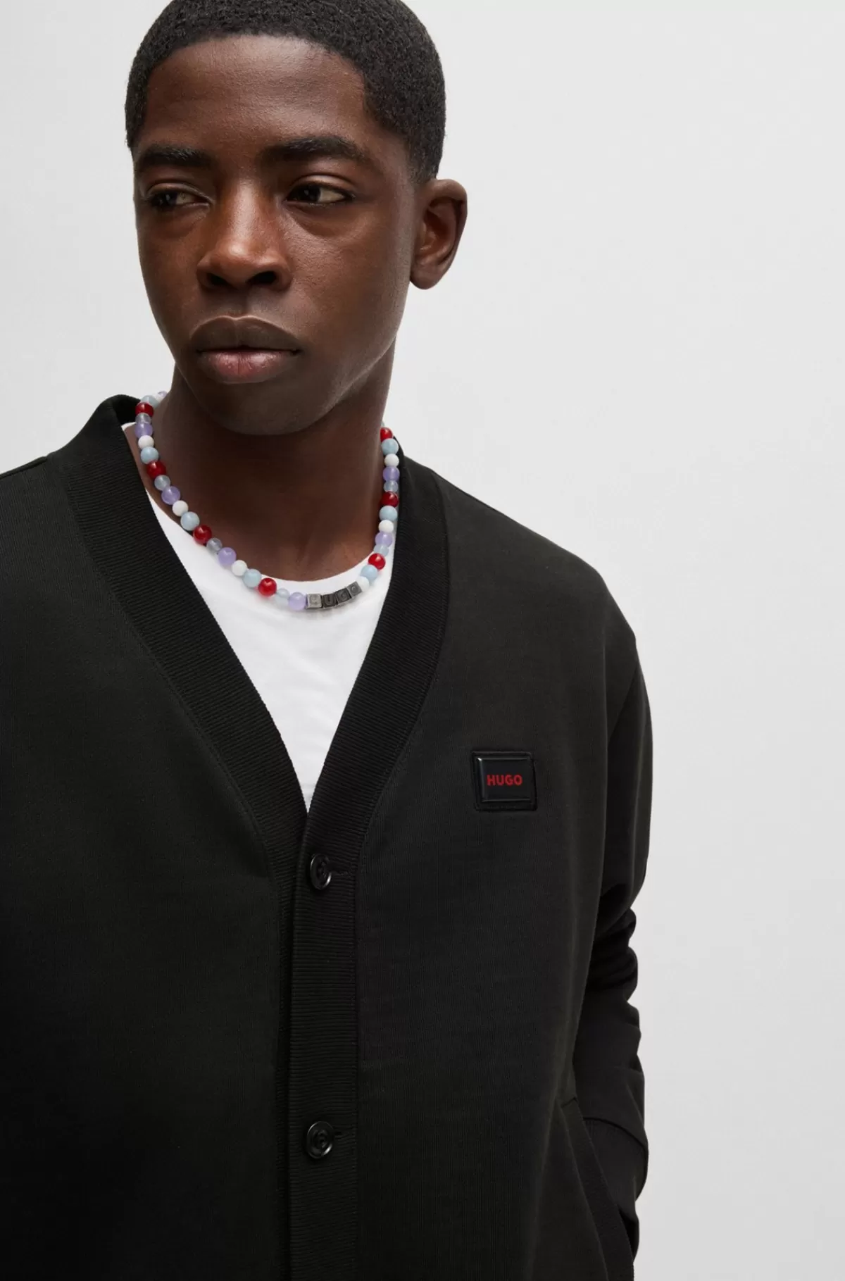 HUGO BOSS Cardigan Af Sweatkvalitet Af Bomuld Med Relaxed Fit Og Gummilogo Sort Discount