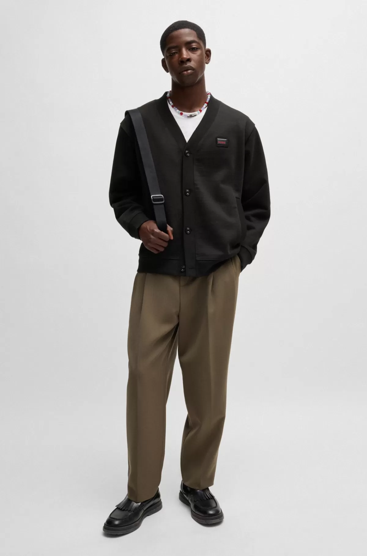 HUGO BOSS Cardigan Af Sweatkvalitet Af Bomuld Med Relaxed Fit Og Gummilogo Sort Discount