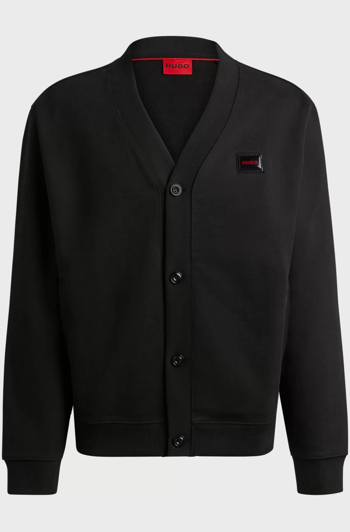 HUGO BOSS Cardigan Af Sweatkvalitet Af Bomuld Med Relaxed Fit Og Gummilogo Sort Discount