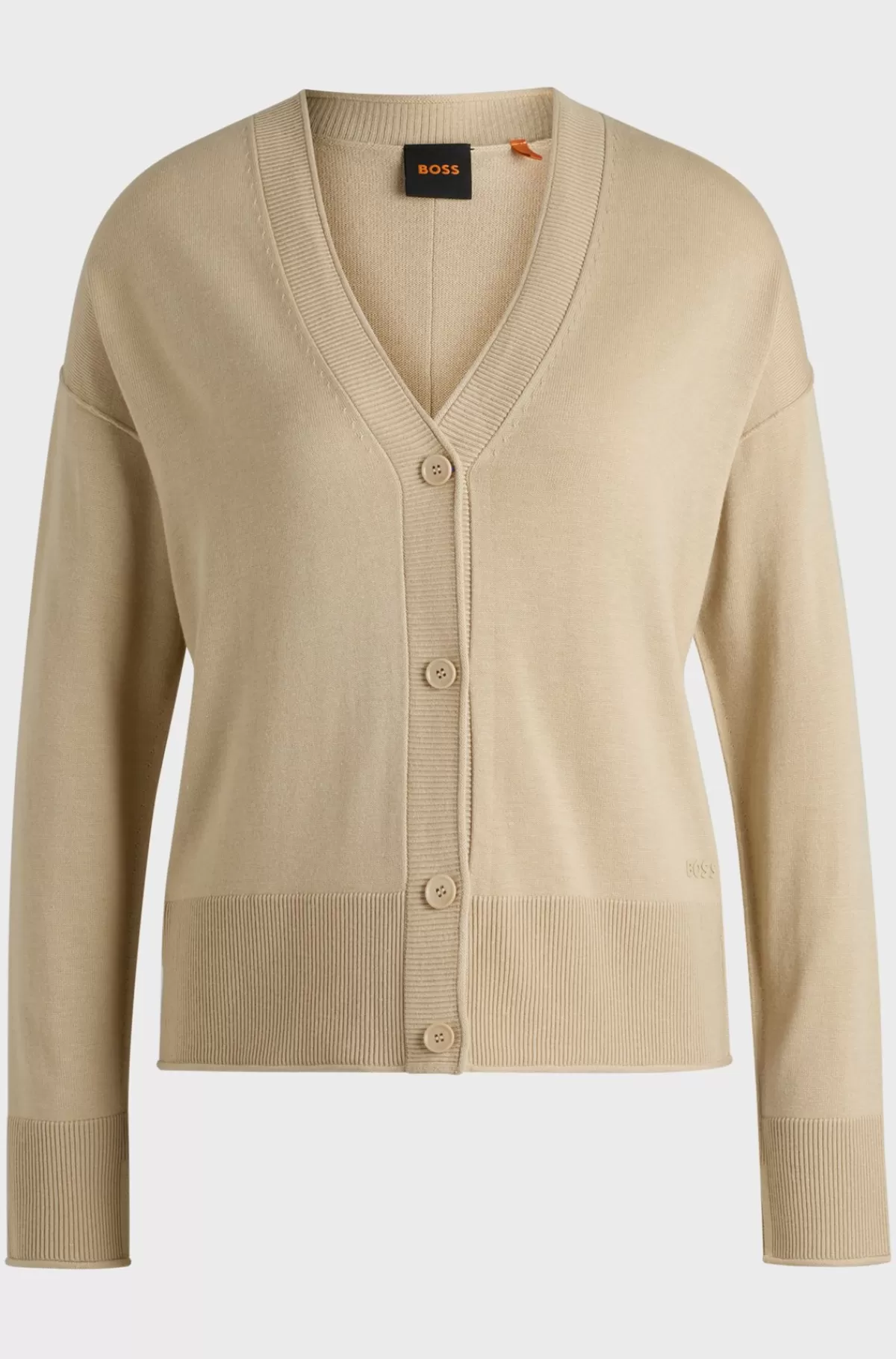 HUGO BOSS Cardigan I Blødt Garn Med Regular Fit Og Silikonelogo Lys beige Cheap