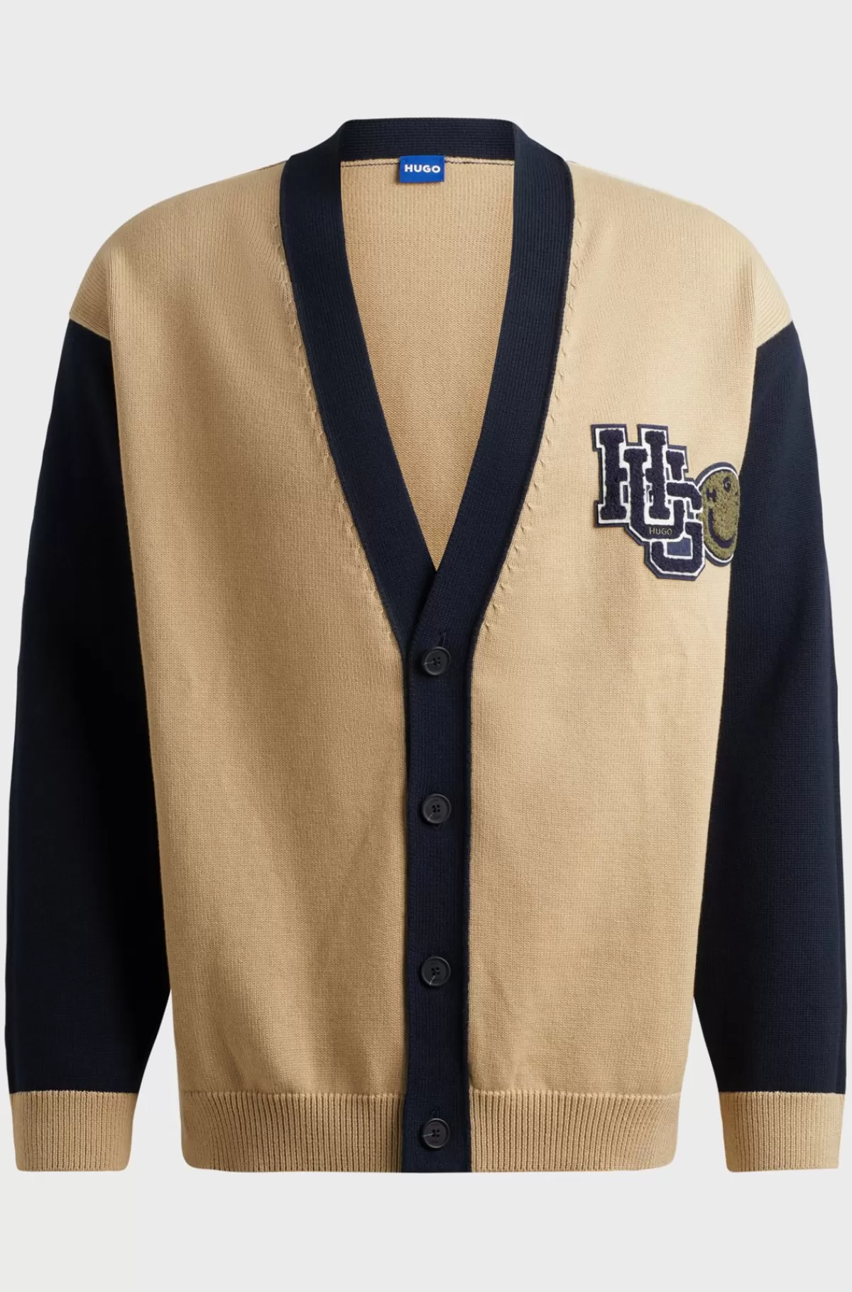 HUGO BOSS Cardigan I Bomuld Med Colour Blocking Og Varsity-branding Blå / Beige Cheap