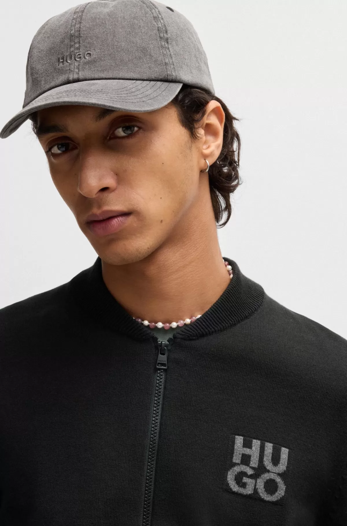 HUGO BOSS Cardigan I Bomuld Med Lynlås Og Stablet Logo Sort Flash Sale