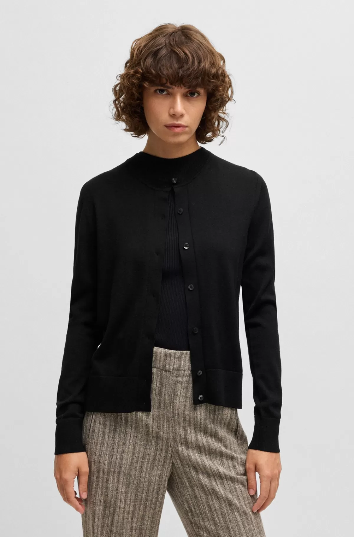 HUGO BOSS Cardigan I Merinould Med Knapper Sort Online