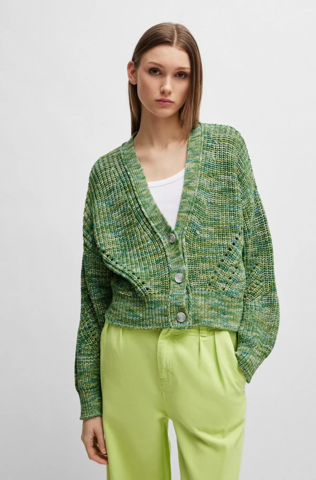 HUGO BOSS Cardigan I Moulinébomuld Med Knapper Grøn mønstret Cheap