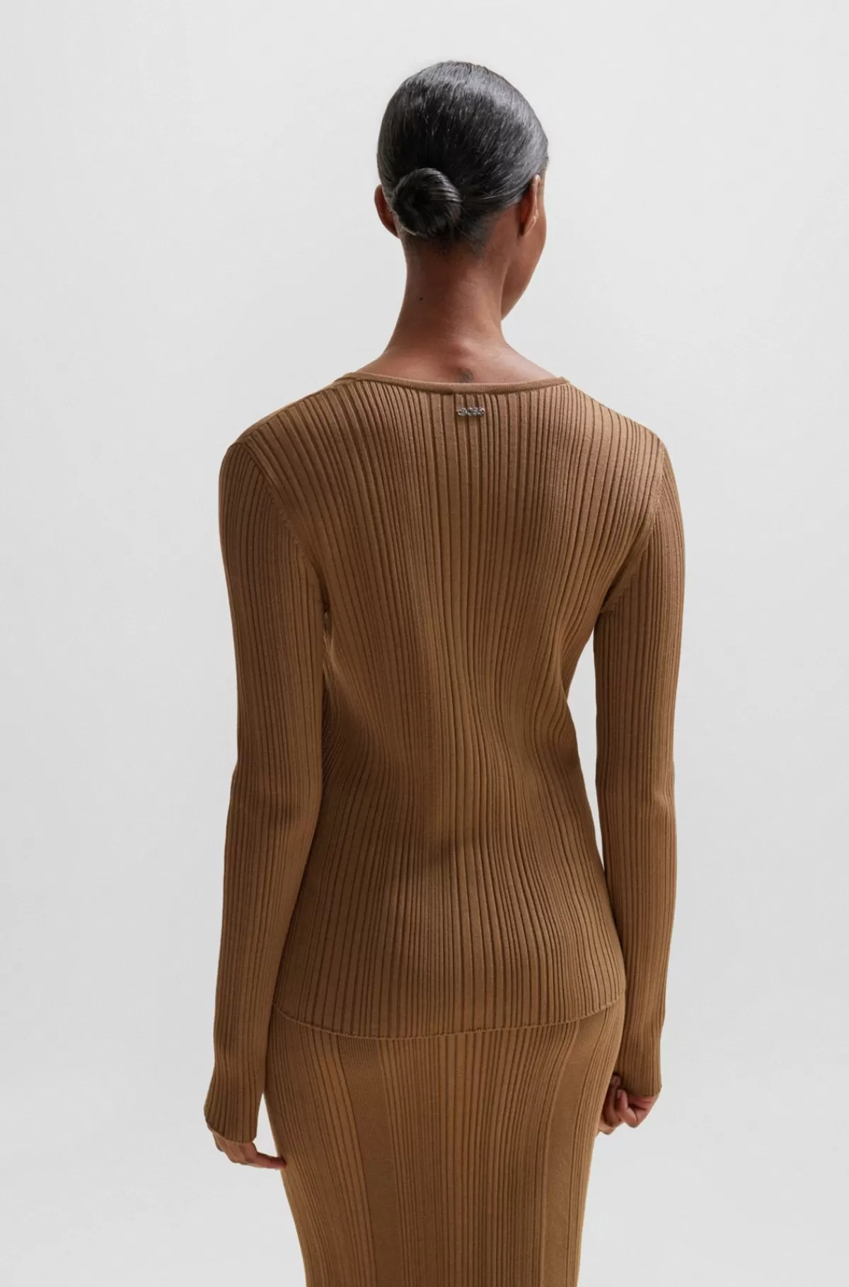 HUGO BOSS Cardigan I Rib Og Stof Med Stræk Samt Hægtelukninger Lysebrun Clearance