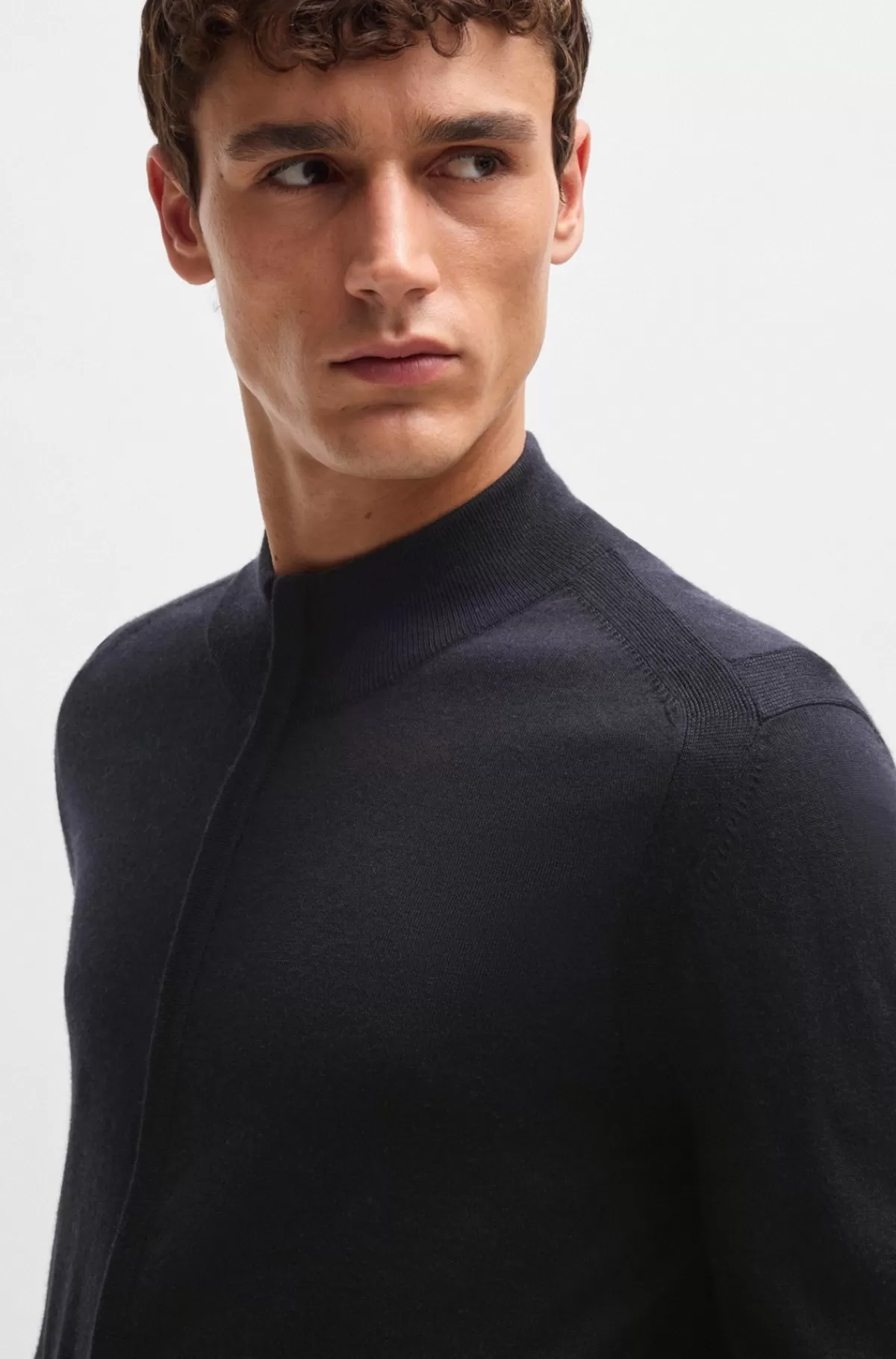 HUGO BOSS Cardigan I Uld, Silke Og Kashmir Med Lynlås Mørkeblå Discount