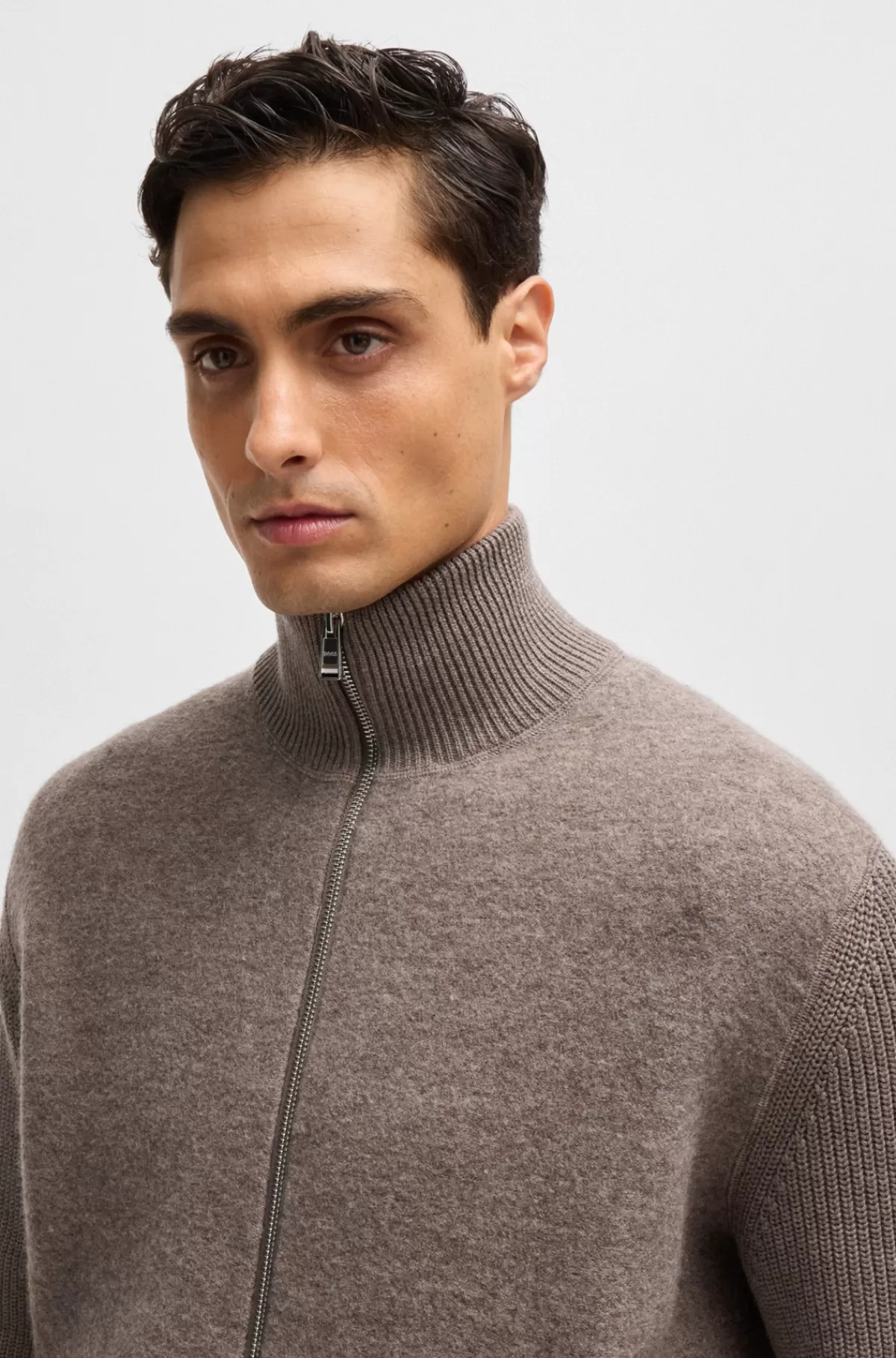 HUGO BOSS Cardigan Med Blandede Strukturer I Bomuld Og Uld Beige Clearance