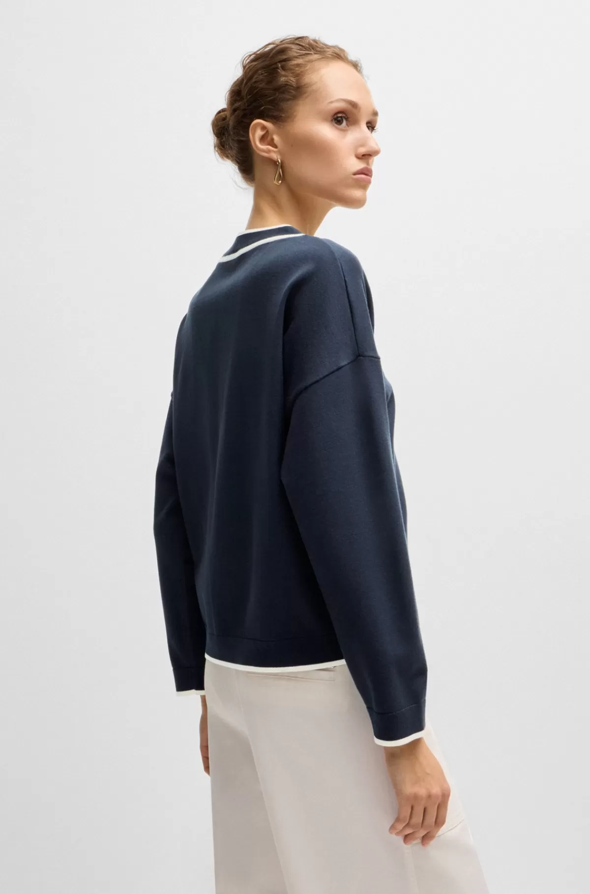 HUGO BOSS Cardigan Med V-hals Og Knaplukning I Stof Med Stræk Mørkeblå Outlet