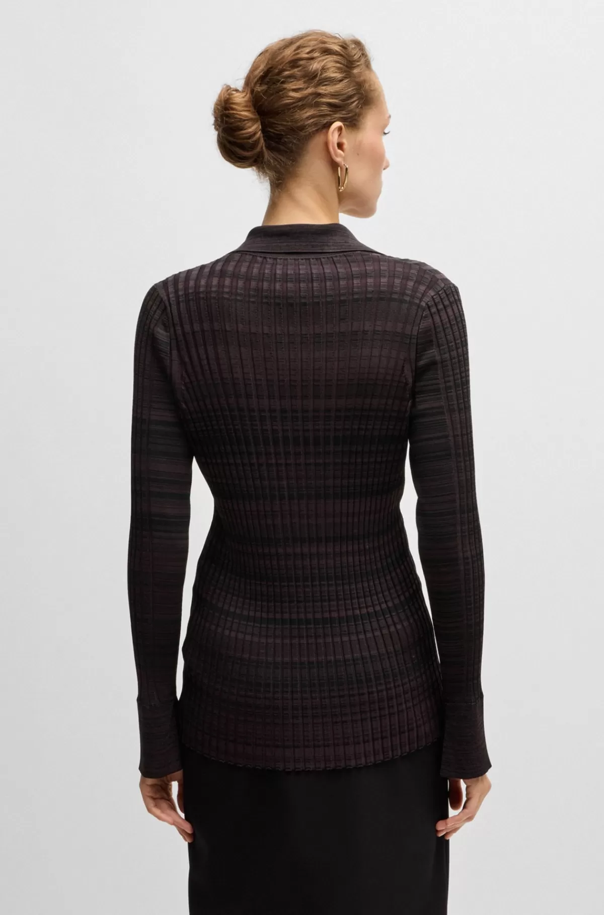 HUGO BOSS Cardigan Med V-hals Og Krave I Ribbet Stof Med Stræk Mørklilla Best
