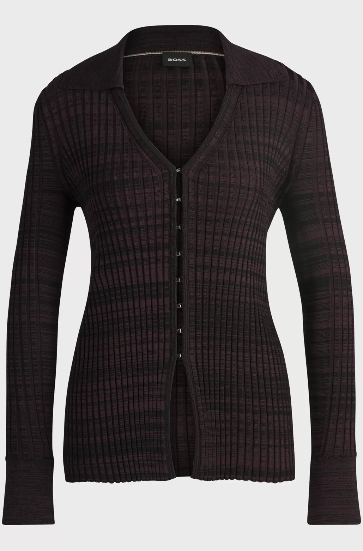 HUGO BOSS Cardigan Med V-hals Og Krave I Ribbet Stof Med Stræk Mørklilla Best