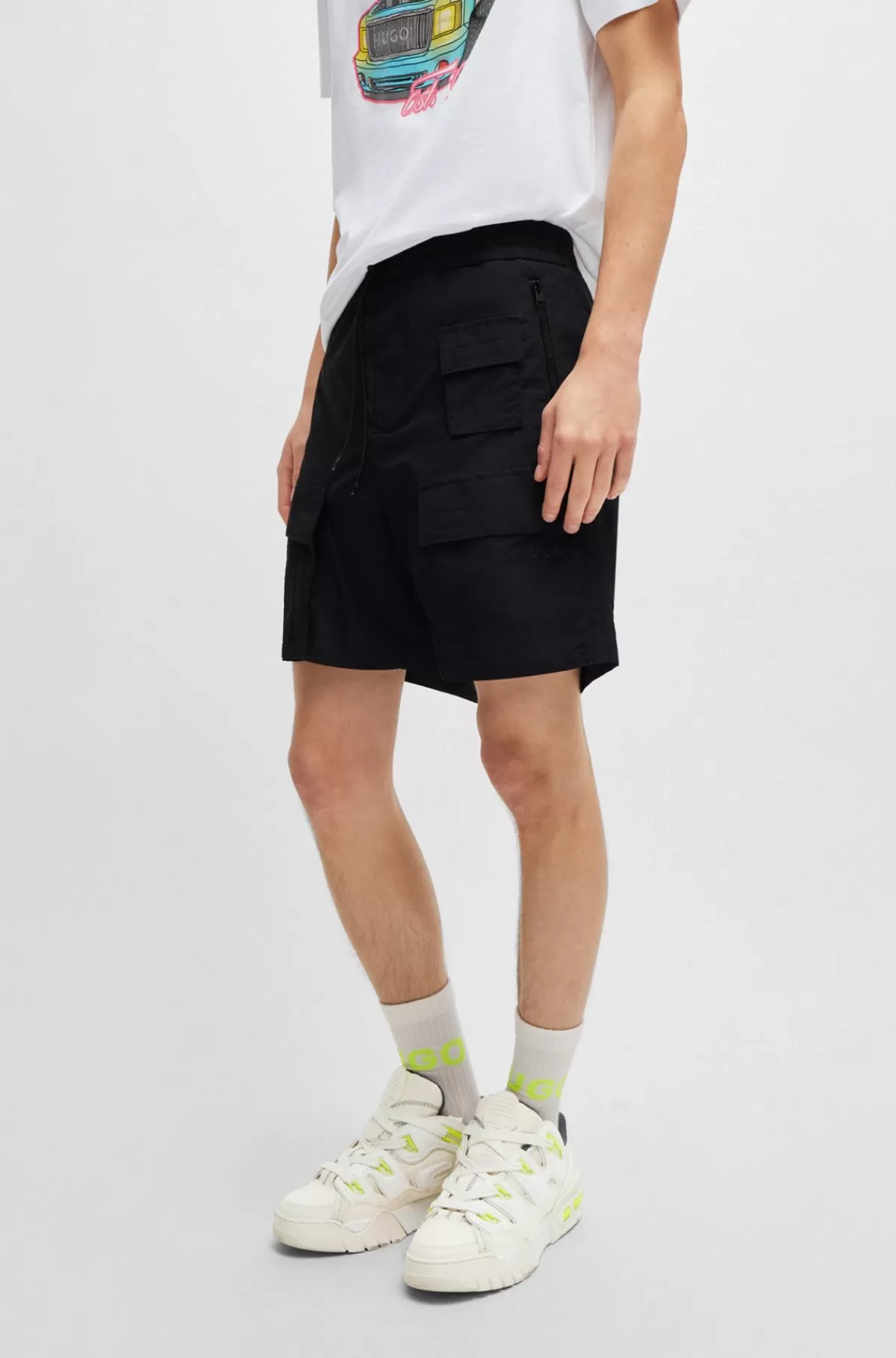 HUGO BOSS Cargoshorts I Vandskyende Kanvas Med Telefonlomme Sort Best Sale