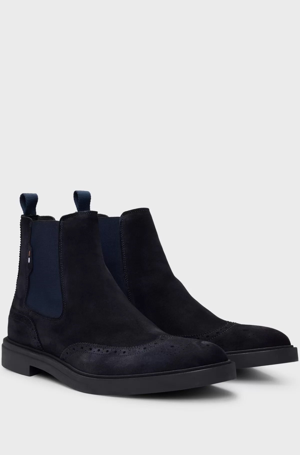 HUGO BOSS Chelseastøvler I Ruskind Med Broguedetaljer Mørkeblå Discount