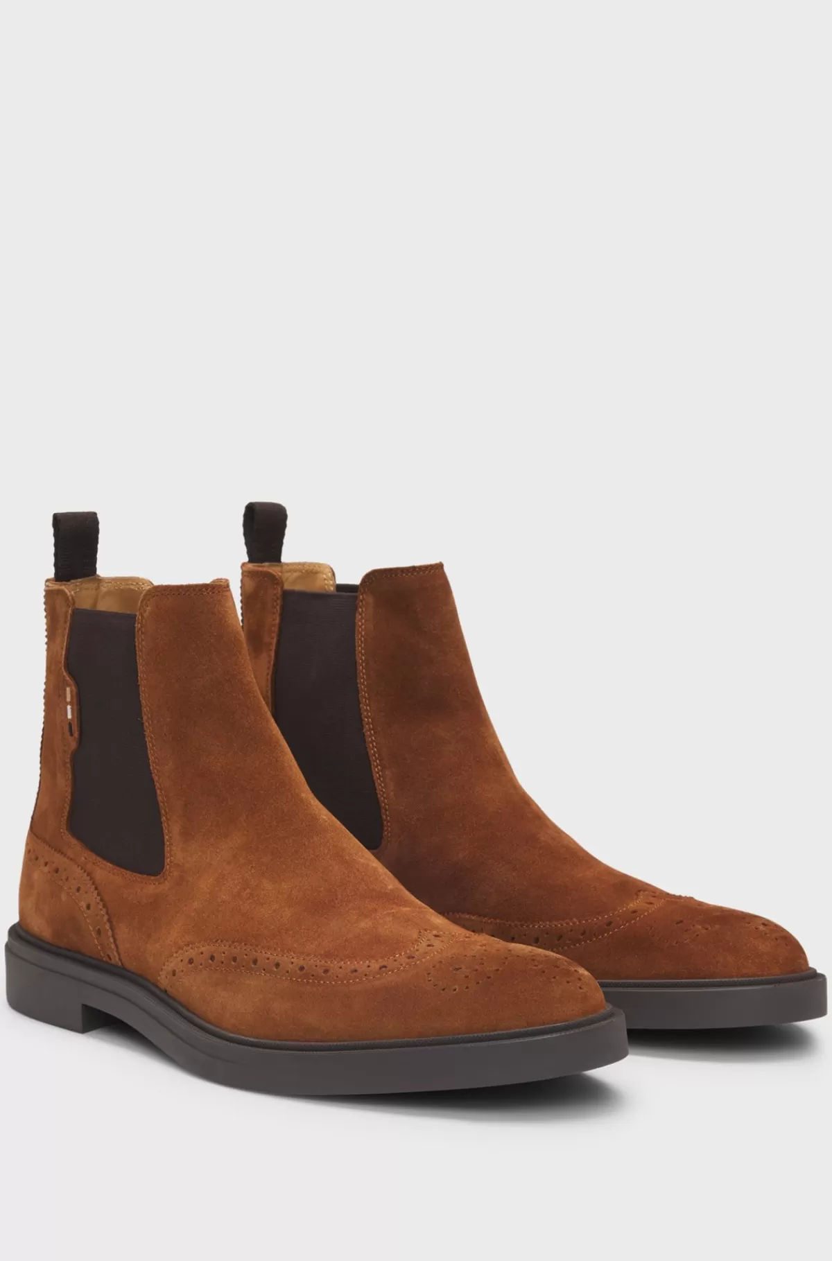 HUGO BOSS Chelseastøvler I Ruskind Med Broguedetaljer Brun Fashion