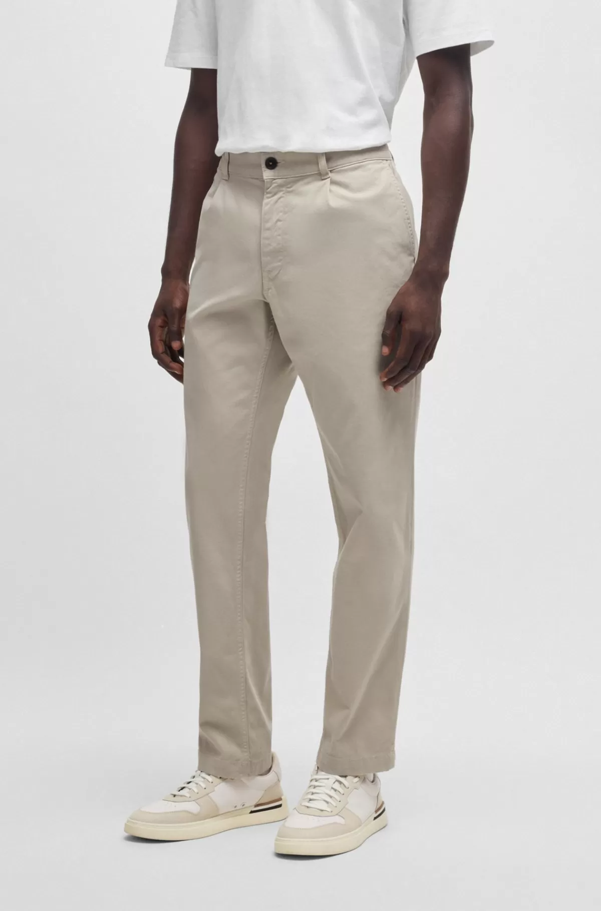 HUGO BOSS Chinos Med Læg Foran I Dobbybomuld Med Stræk Lys beige Online