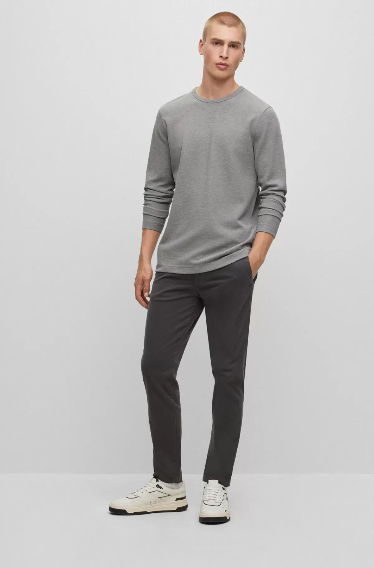 HUGO BOSS Chinos Med Pasform Med Slank Ankel I Overfarvet, Strækbar Bomuldssatin Mørkegrå Sale