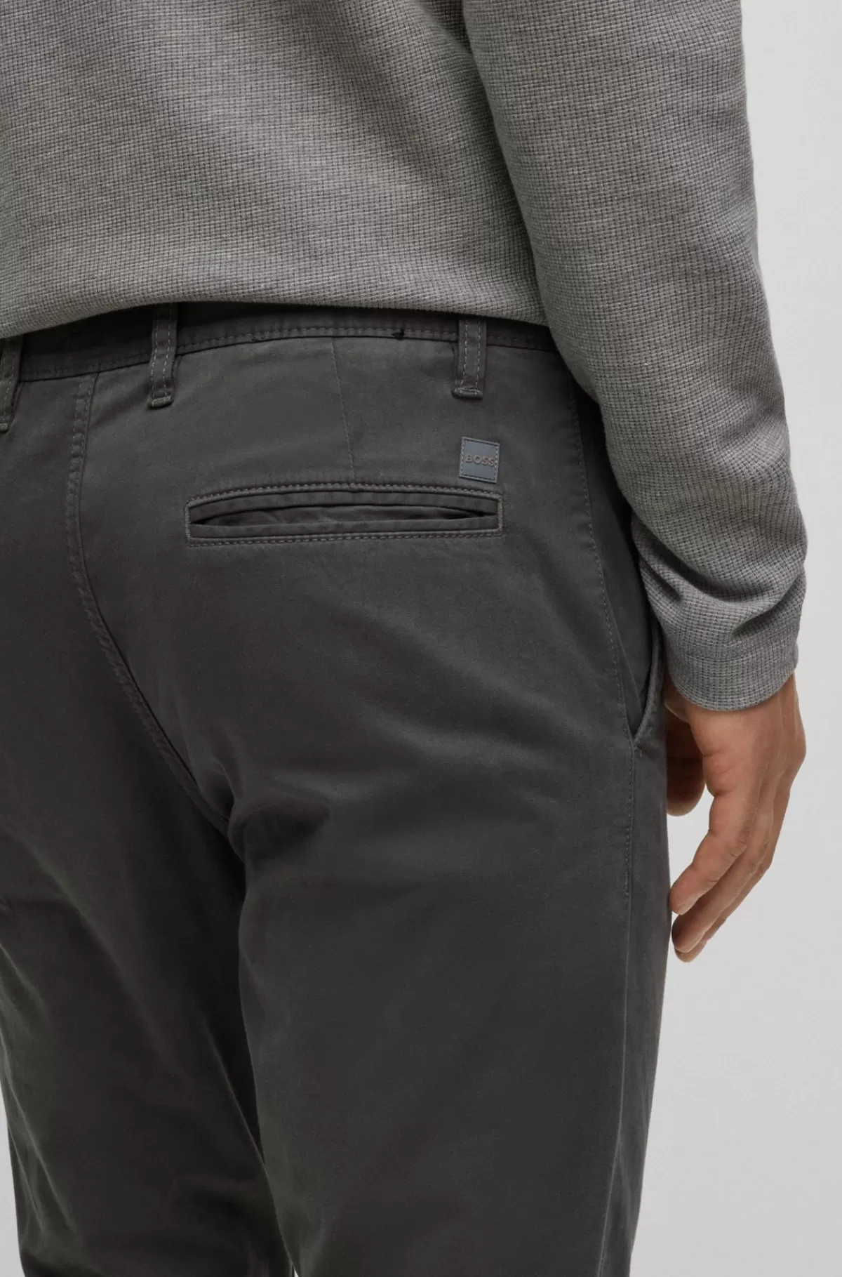 HUGO BOSS Chinos Med Pasform Med Slank Ankel I Overfarvet, Strækbar Bomuldssatin Mørkegrå Sale