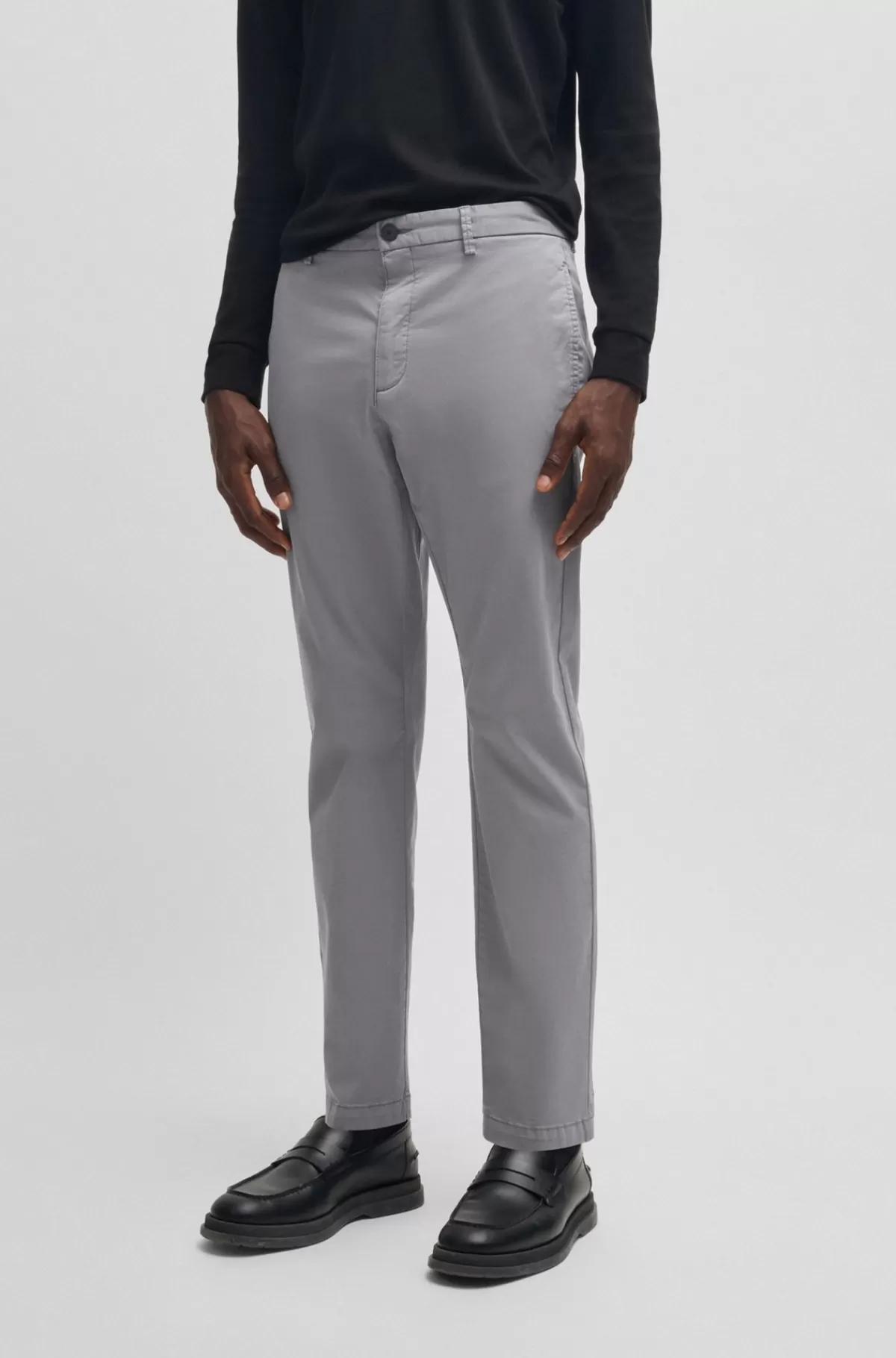 HUGO BOSS Chinos Med Slim Fit I Bomuldsgabardine Med Stræk Grå Shop