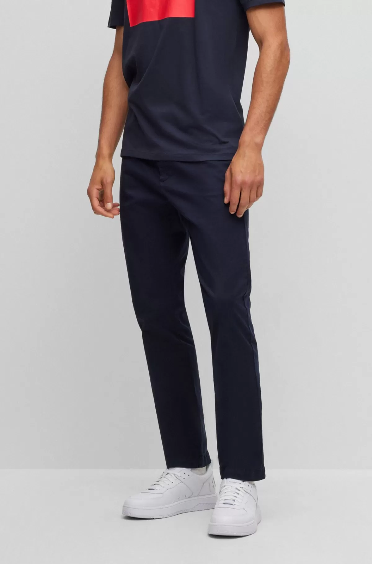 HUGO BOSS Chinos Med Slim Fit I Bomuldsgabardine Med Stræk Mørkeblå Flash Sale