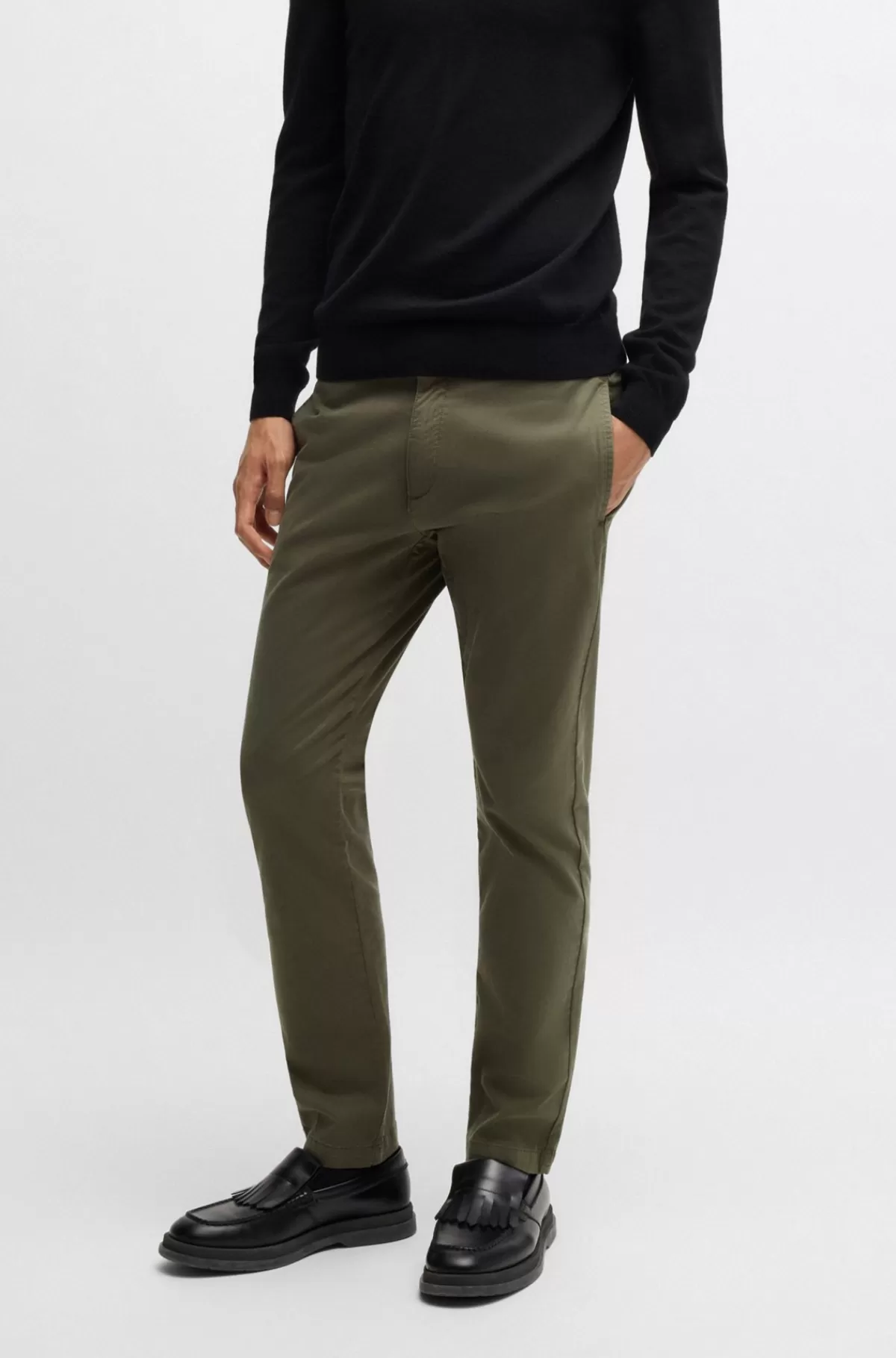 HUGO BOSS Chinos Med Slim Fit I Bomuldsgabardine Med Stræk Kaki Cheap