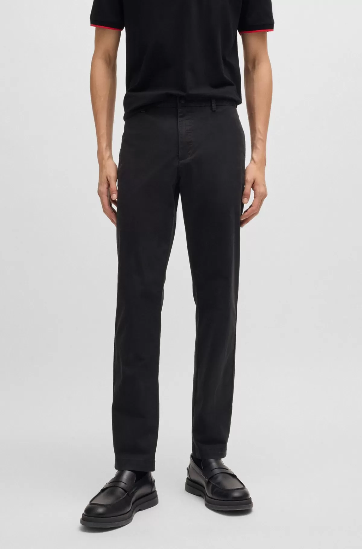 HUGO BOSS Chinos Med Slim Fit I Bomuldsgabardine Med Stræk Sort Store