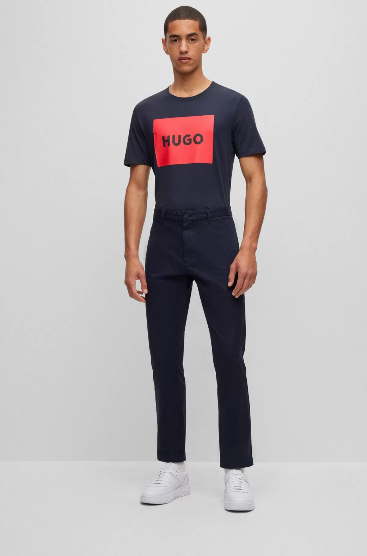 HUGO BOSS Chinos Med Slim Fit I Bomuldsgabardine Med Stræk Mørkeblå Flash Sale