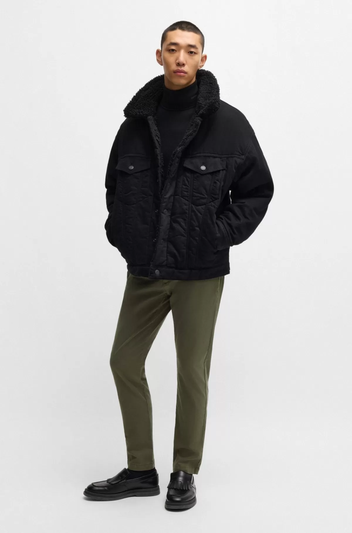 HUGO BOSS Chinos Med Slim Fit I Bomuldsgabardine Med Stræk Kaki Cheap