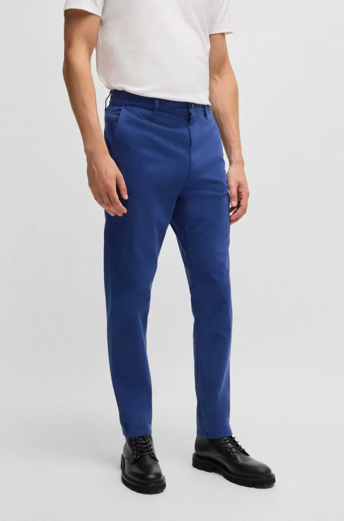HUGO BOSS Chinos Med Tapered Fit I Bomuldssatin Med Stræk Blå Store