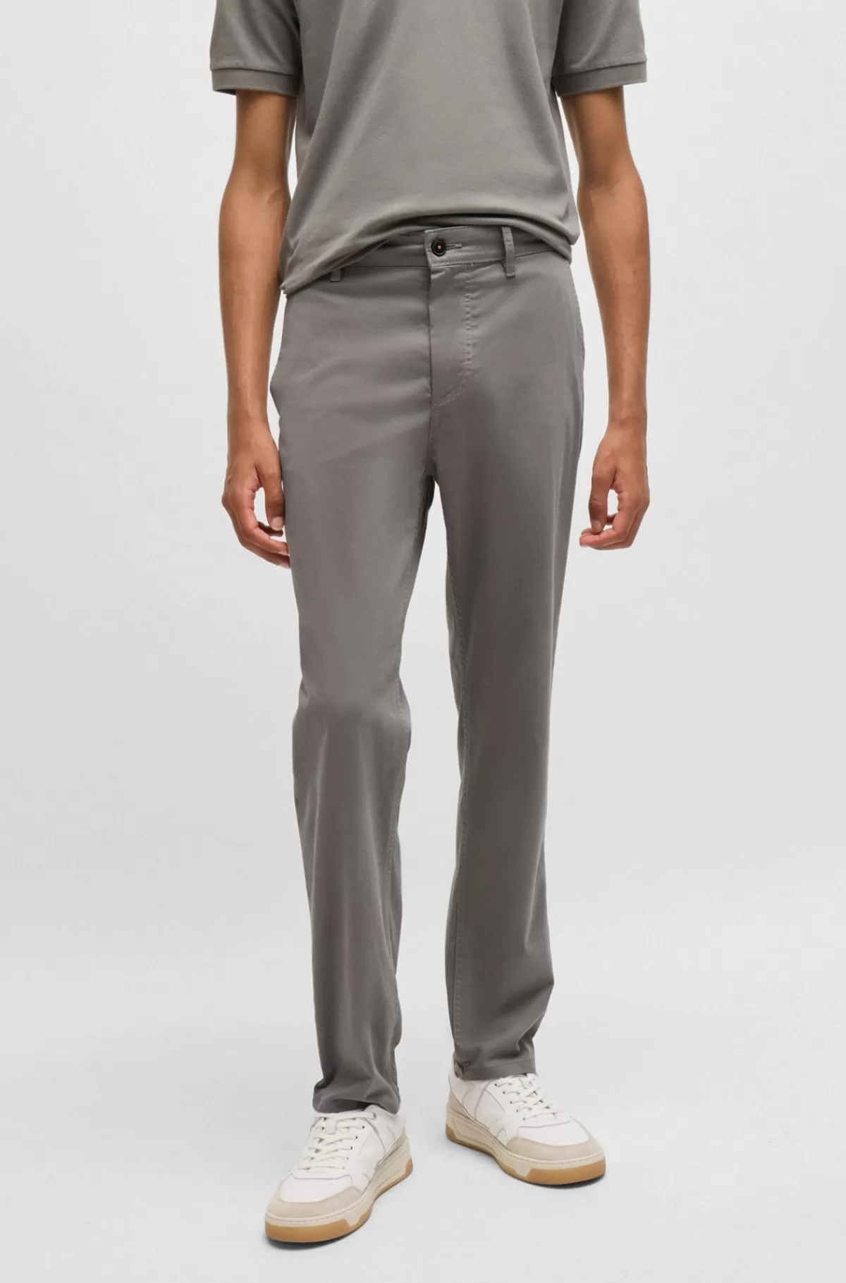 HUGO BOSS Chinos Med Tapered Fit I Bomuldssatin Med Stræk Lysegrå Sale