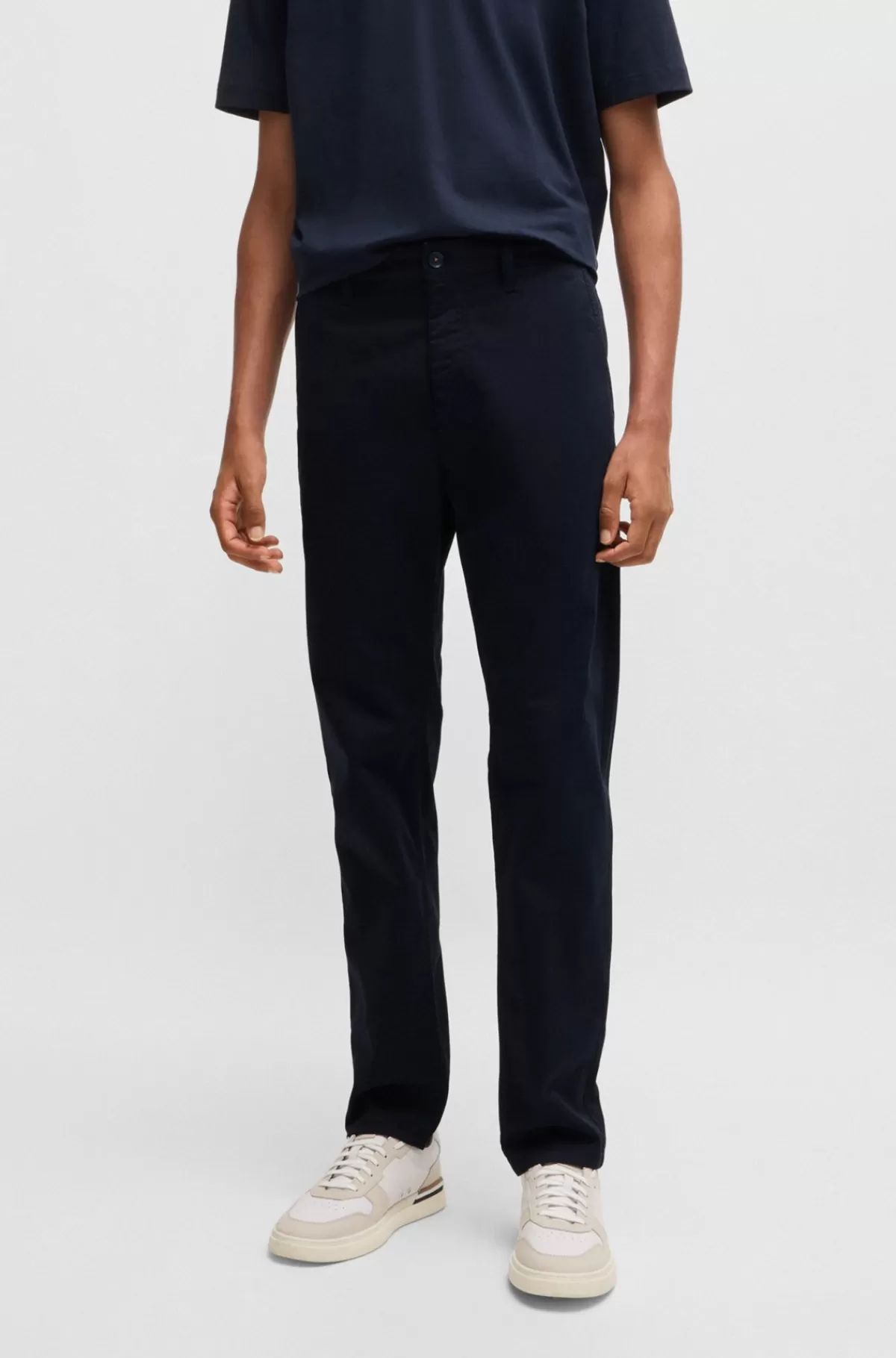 HUGO BOSS Chinos Med Tapered Fit I Bomuldssatin Med Stræk Mørkeblå Online