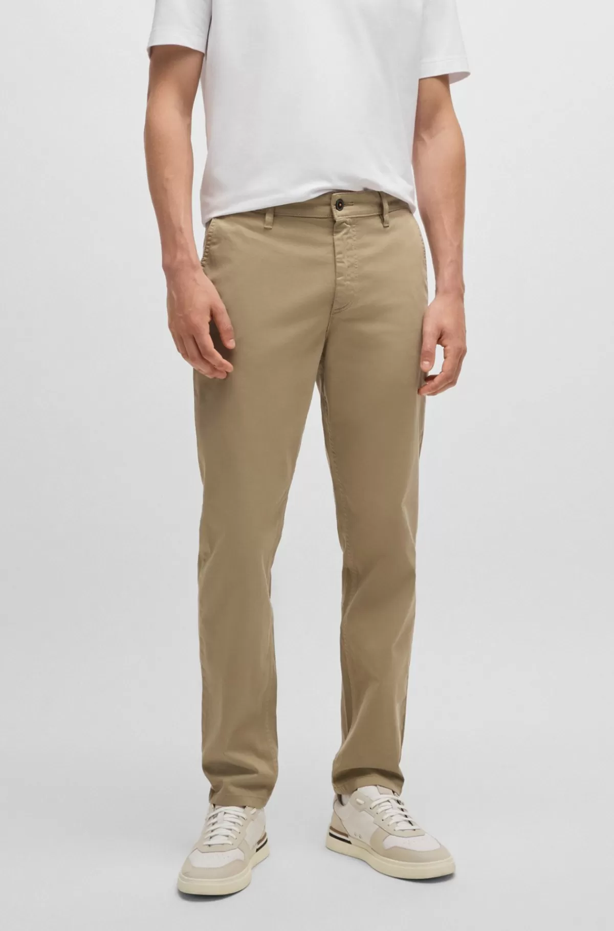 HUGO BOSS Chinos Med Tapered Fit I Bomuldssatin Med Stræk Beige Hot