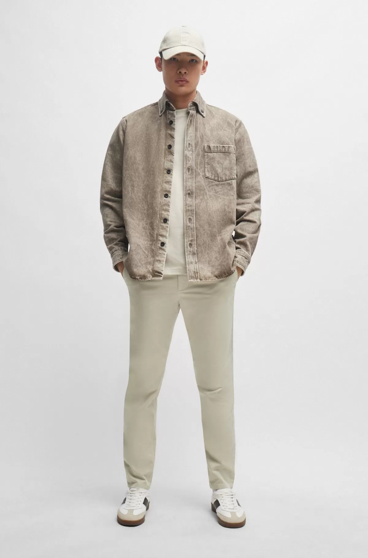 HUGO BOSS Chinos Med Tapered Fit I Bomuldssatin Med Stræk Lys beige Best